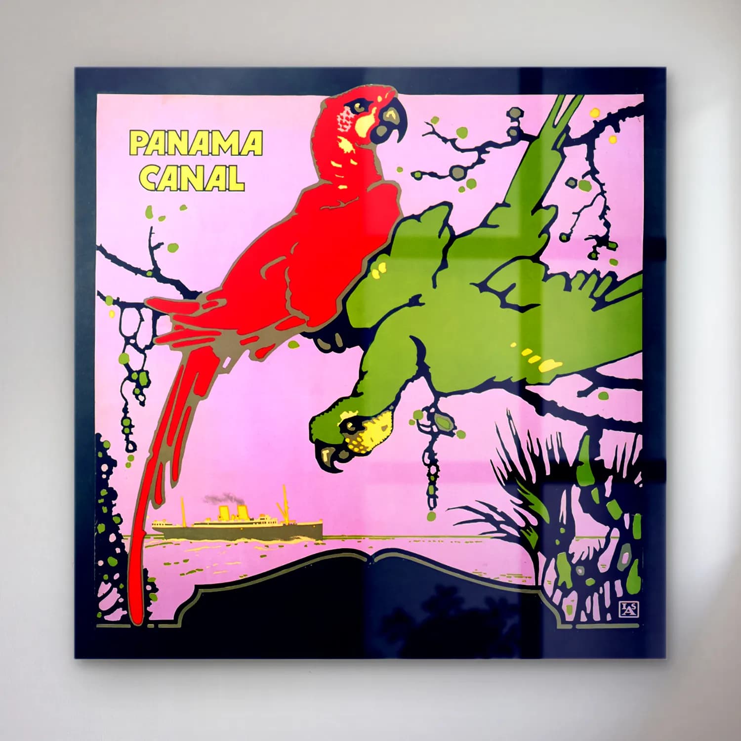 Vintage Poster Papağan – Kırmızı Tonlar cam tablo — Vintage Poster Papağan – Kırmızı Tonlar — vintage poster papağan