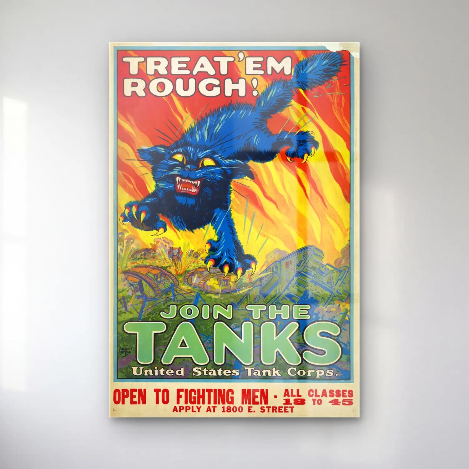 Vintage Poster Kaplan – Mavi Tonlar cam tablo — Vintage Poster Kaplan – Mavi Tonlar — vintage poster kaplan
