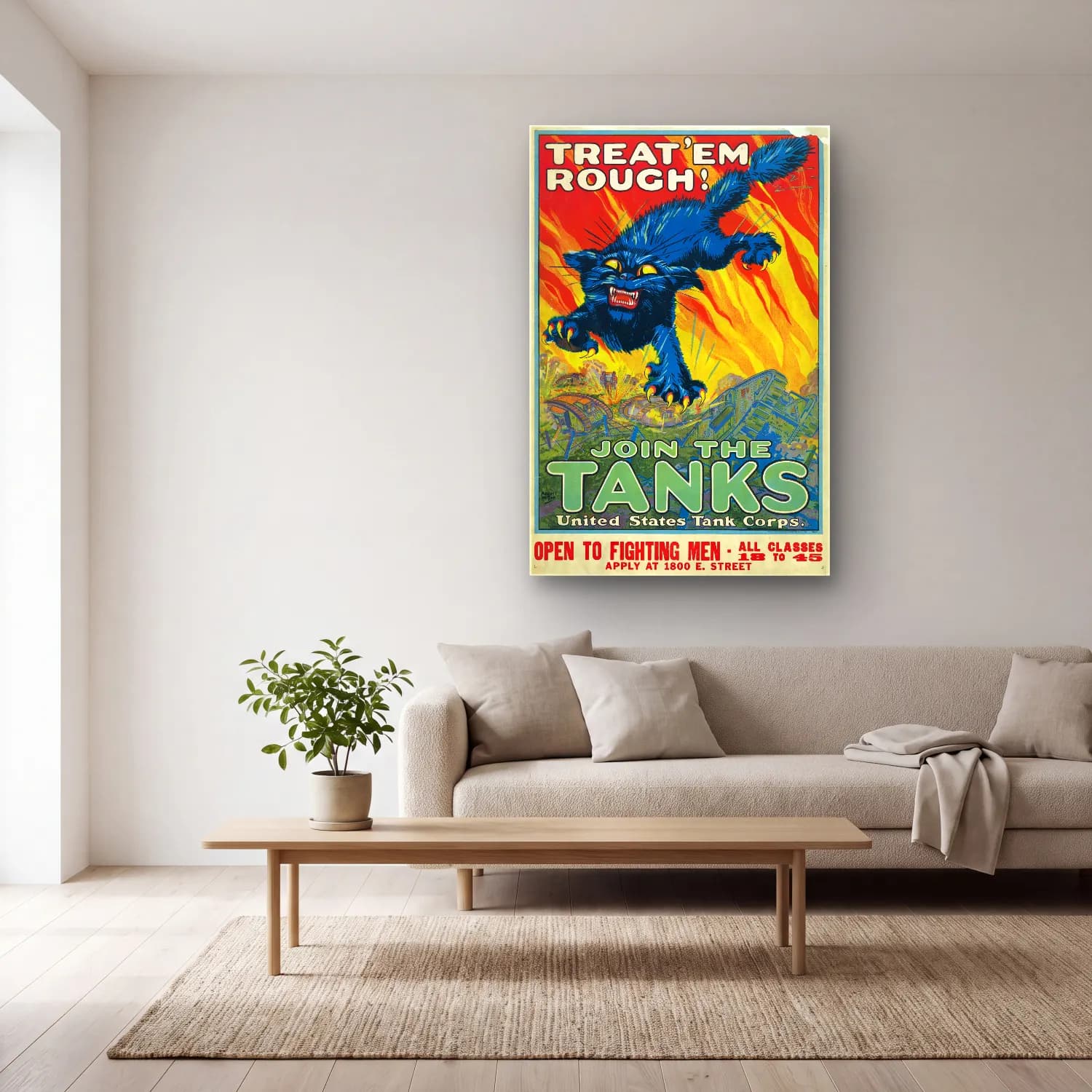 Vintage Poster Kaplan – Mavi Tonlar cam tablo — açık renk salonda