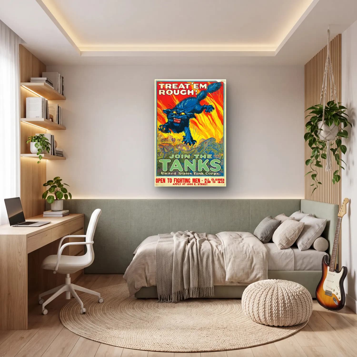 Vintage Poster Kaplan – Mavi Tonlar cam tablo — genç odasında