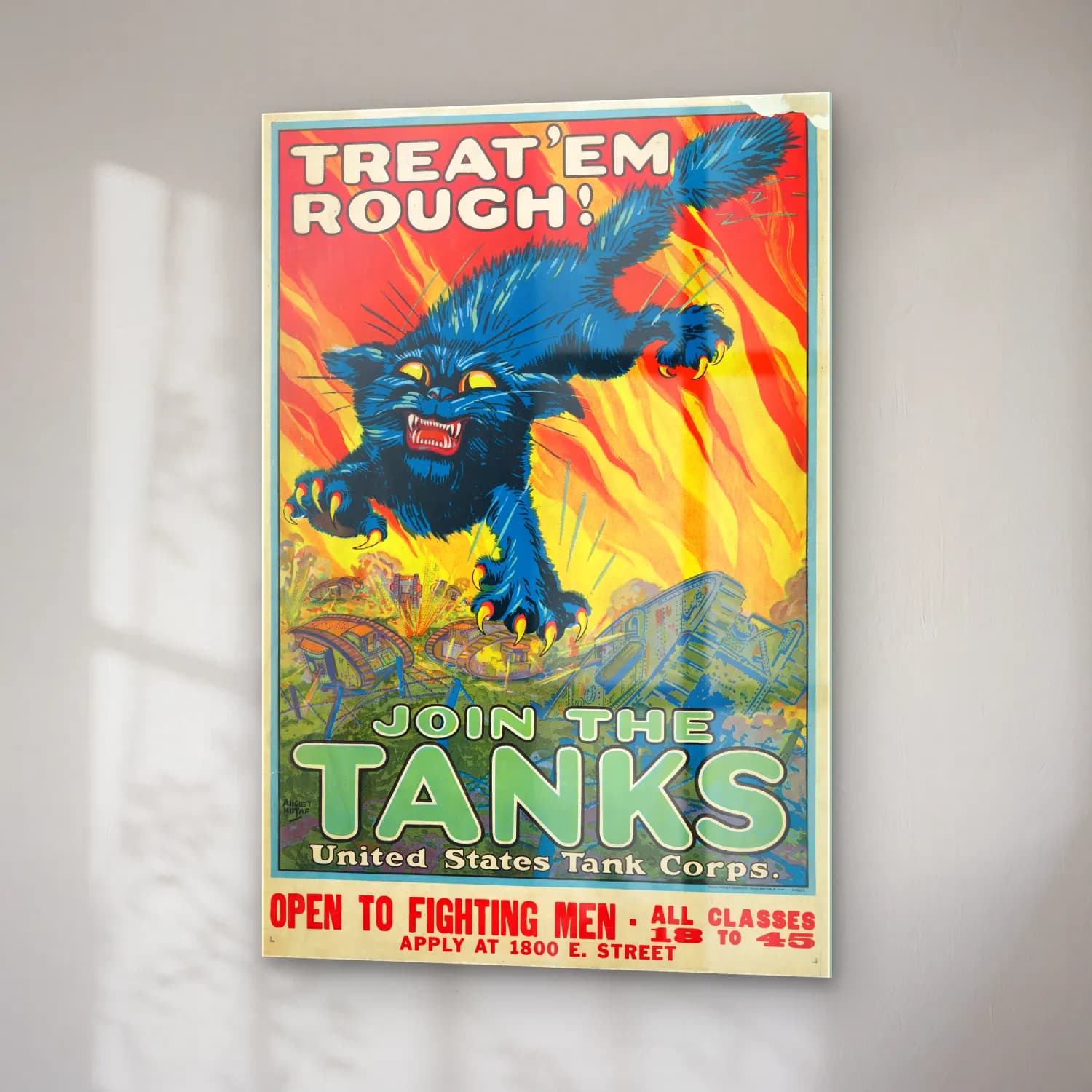 Vintage Poster Kaplan – Mavi Tonlar cam tablo — sağ açıdan görünüm