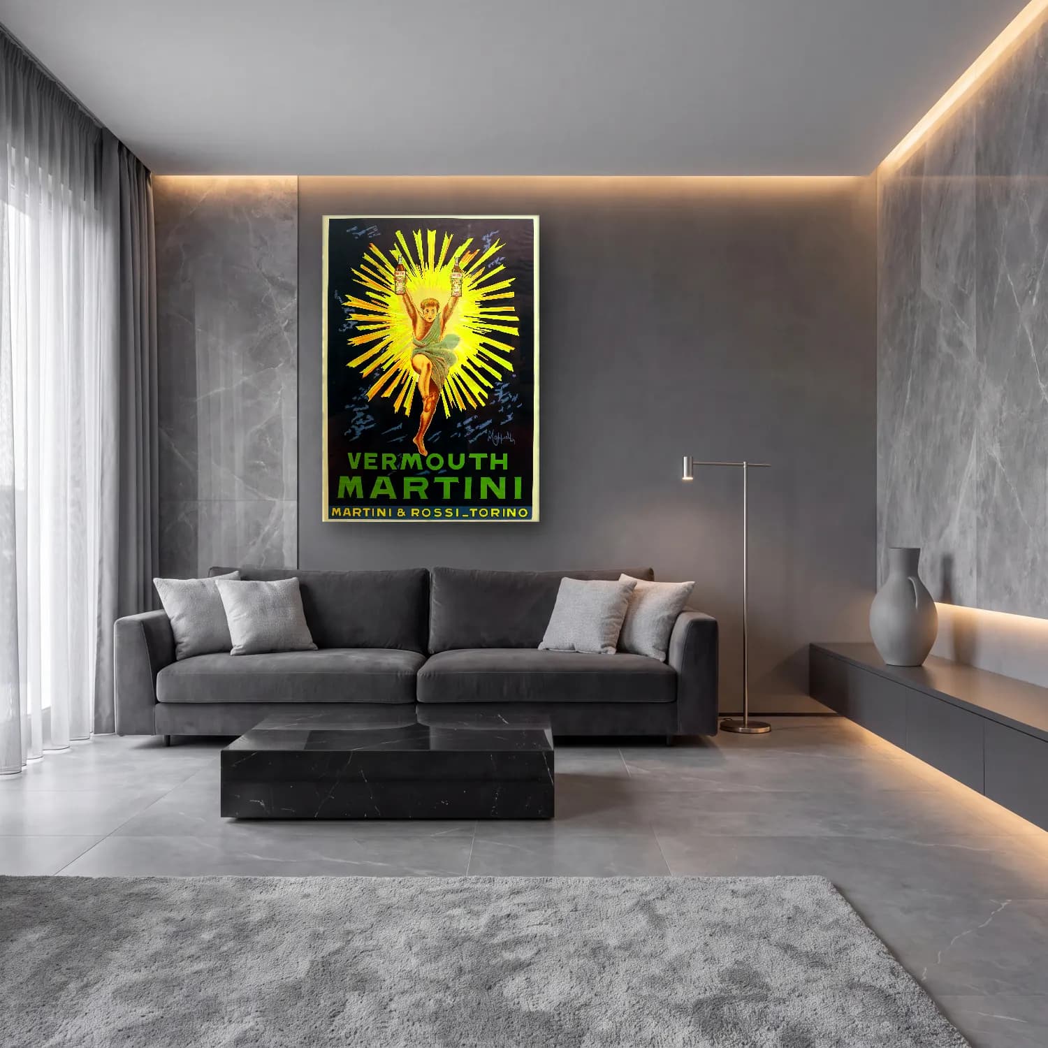 Vintage Poster Şampanya No. 7 cam tablo — lüks salon duvarında