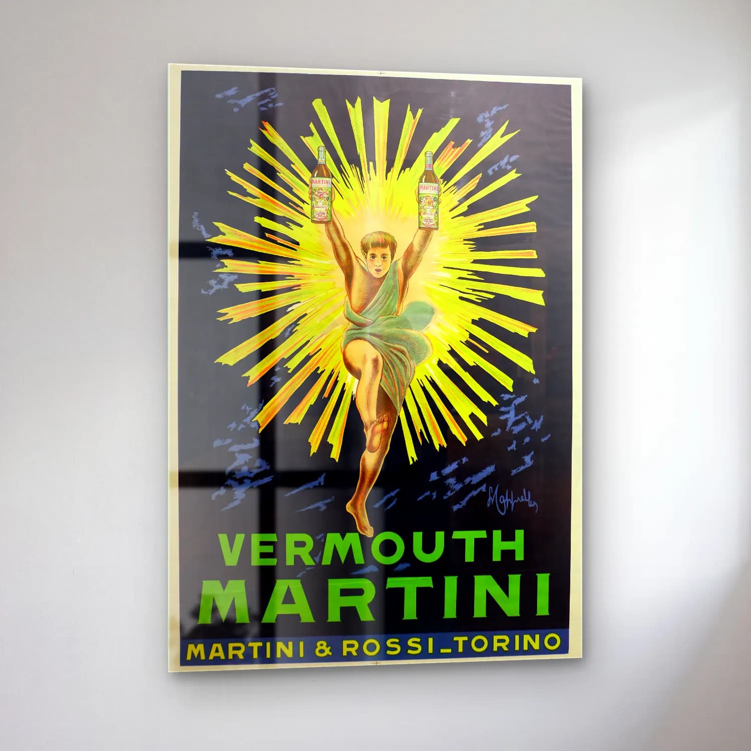 Vintage Poster Şampanya No. 7 cam tablo — sol açıdan görünüm