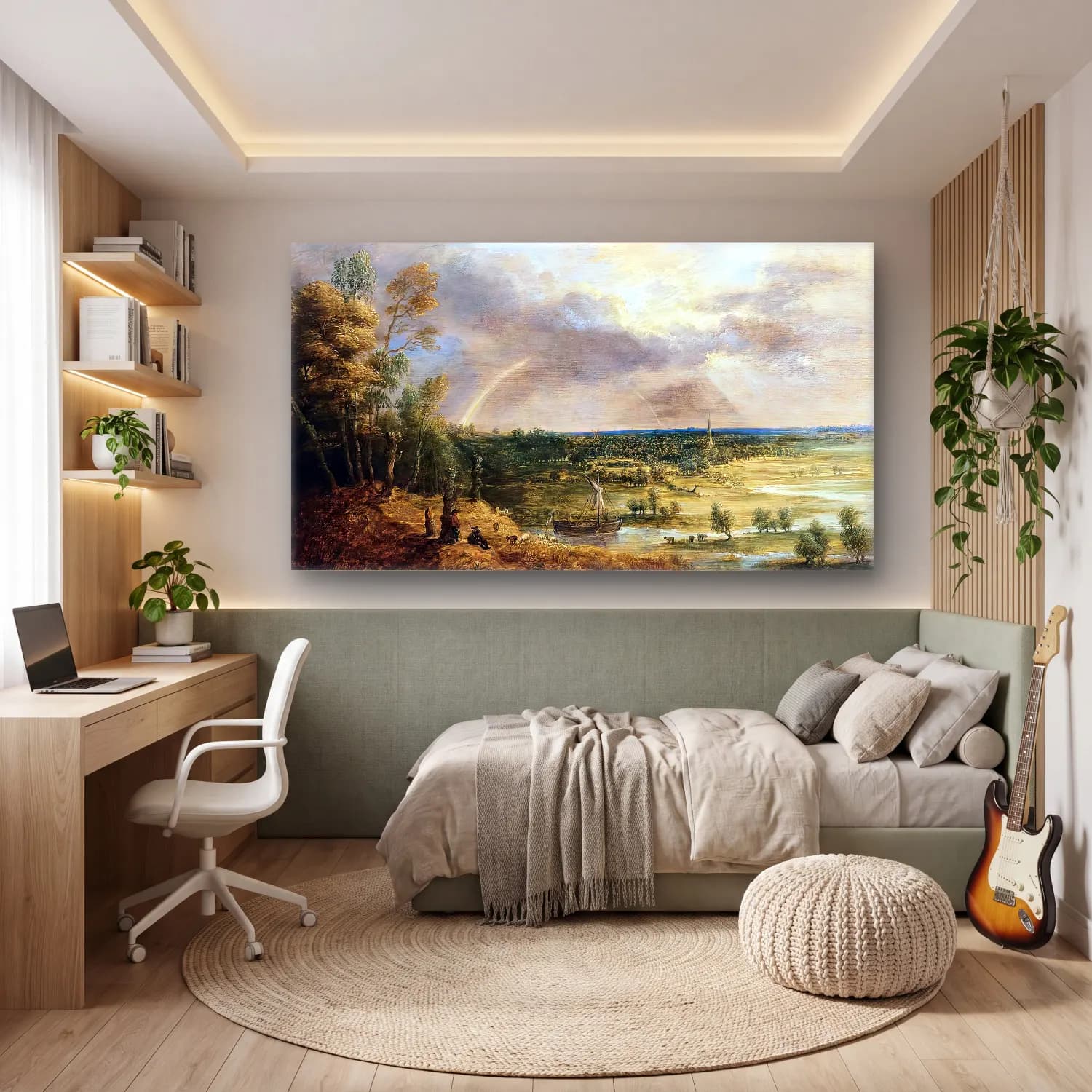 Lucas van Uden – Panoramic River Landscape cam tablo — genç odasında