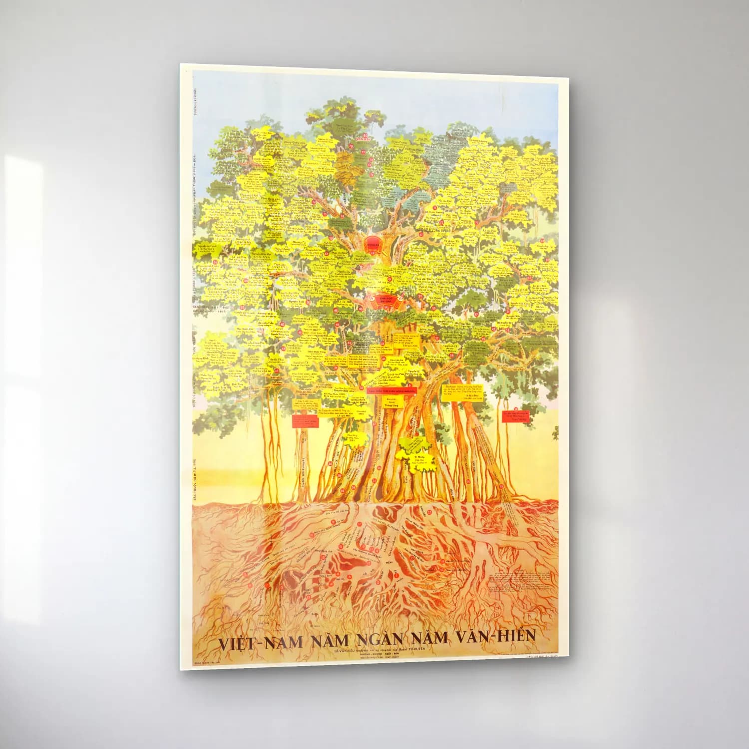 Vintage Poster Orman – Sarı Tonlar cam tablo — sol açıdan görünüm