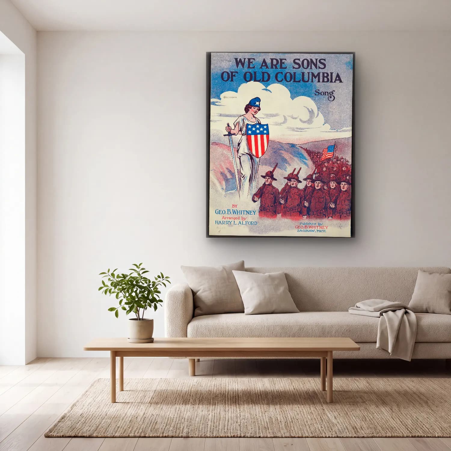 Vintage Poster Savaş Sahnesi No. 14 cam tablo — açık renk salonda
