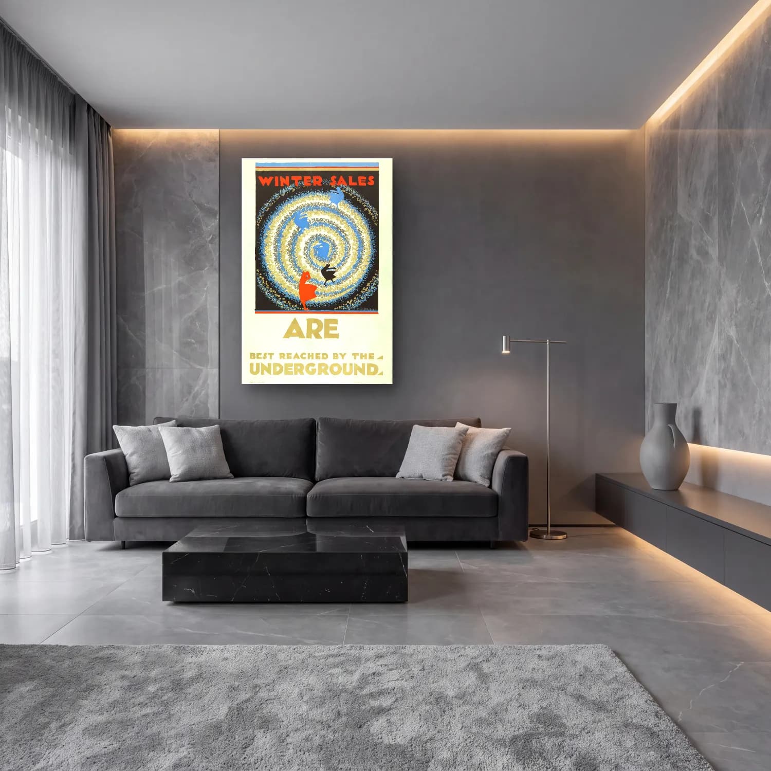 Vintage Poster Gezegenler – Mavi Tonlar cam tablo — lüks salon duvarında