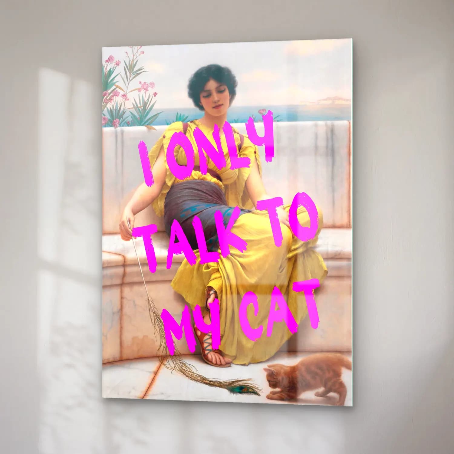 Pastel Kedi No. 2 cam tablo — sağ açıdan görünüm