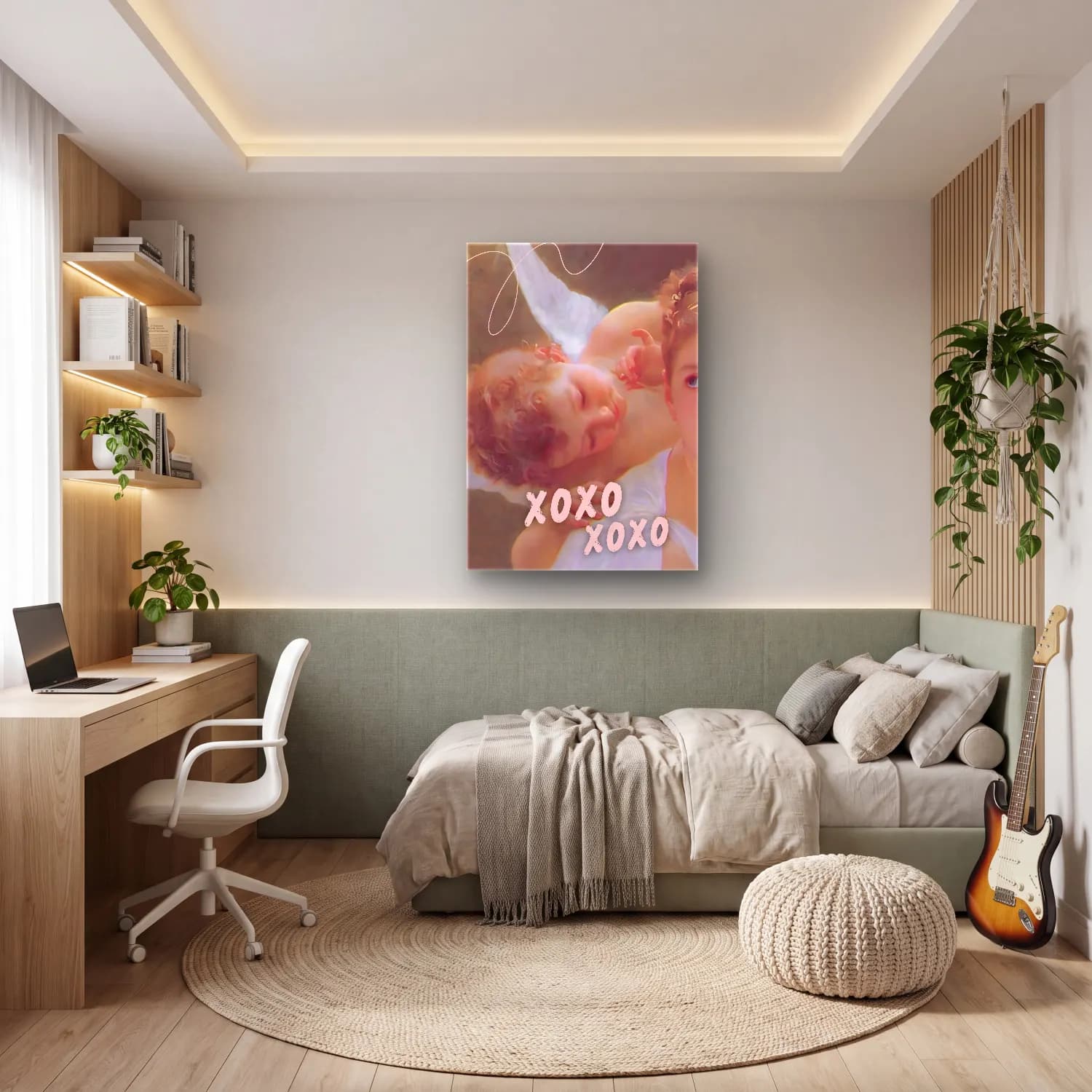 Pastel Melek No. 2 cam tablo — genç odasında