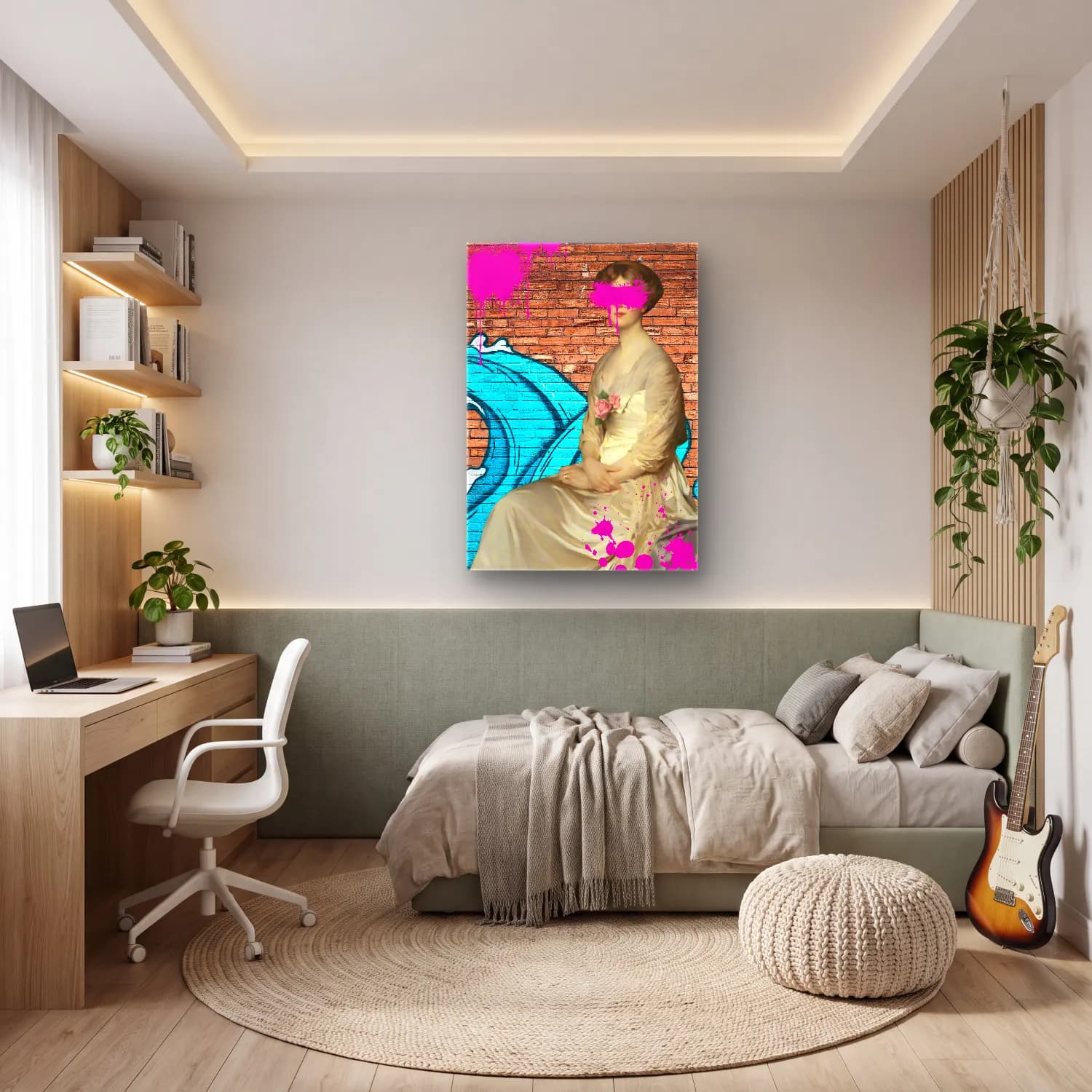Pastel Elbiseli Kadın No. 7 cam tablo — genç odasında