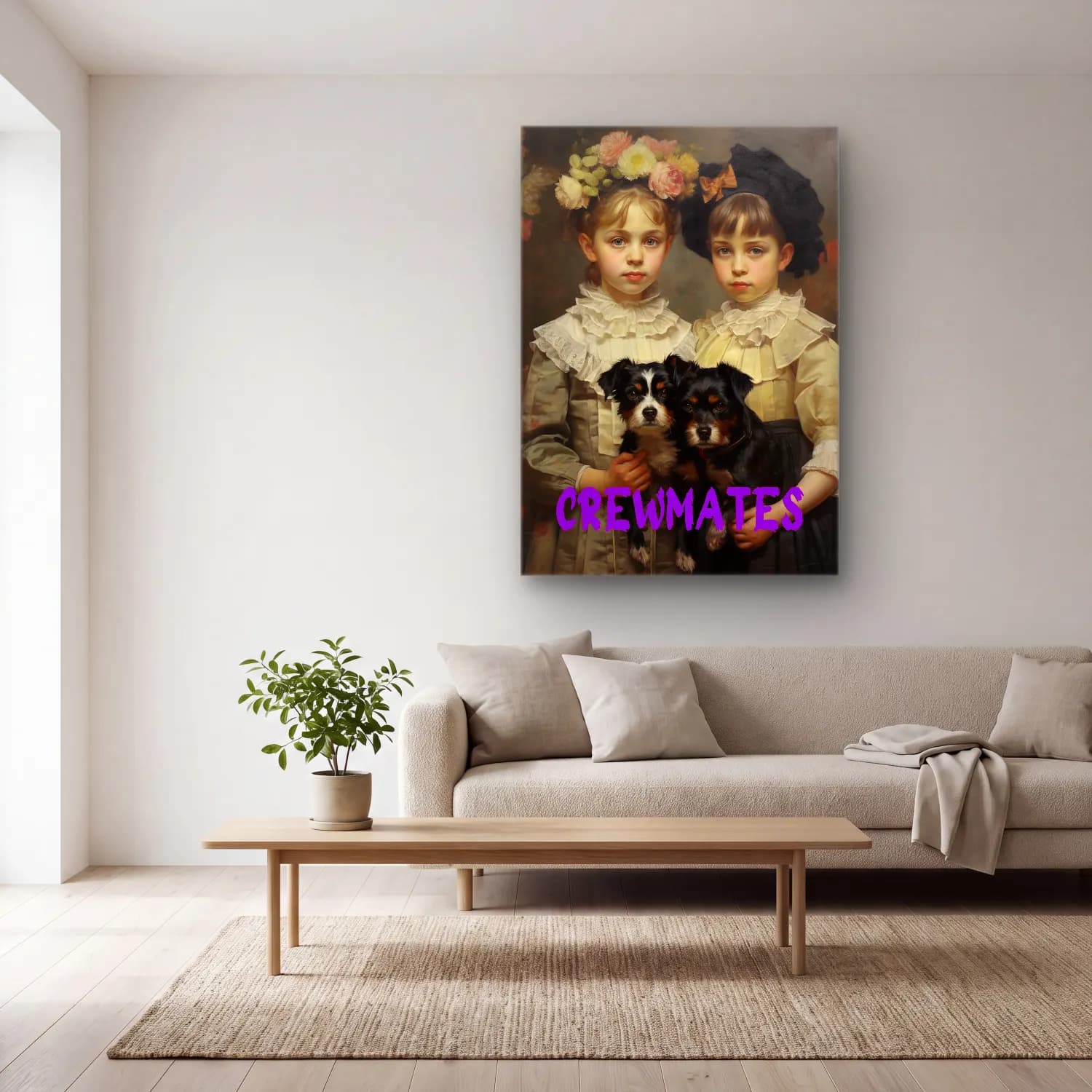 Vintage Poster Köpek – Pembe Tonlar cam tablo — açık renk salonda