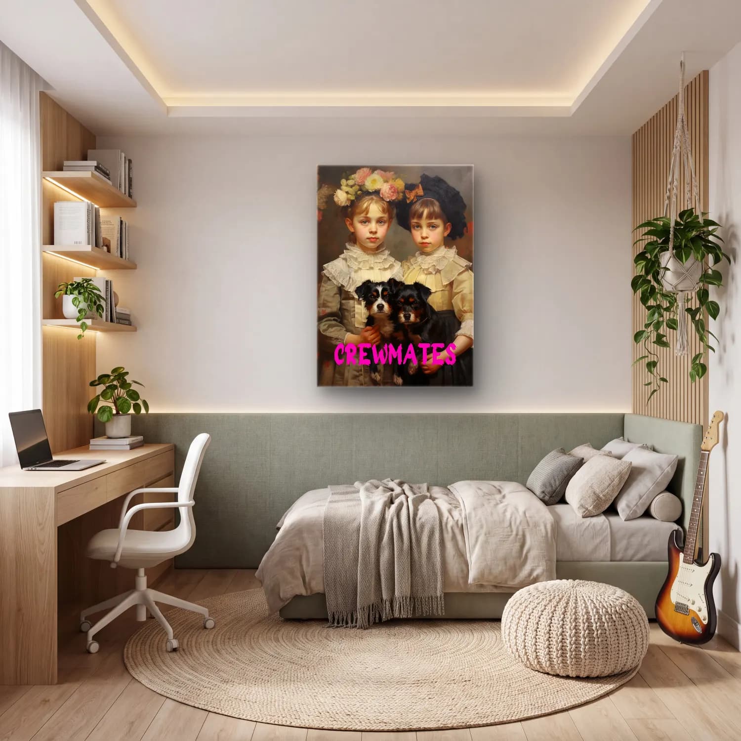 Vintage Poster Köpek – Pembe Tonlar cam tablo — genç odasında