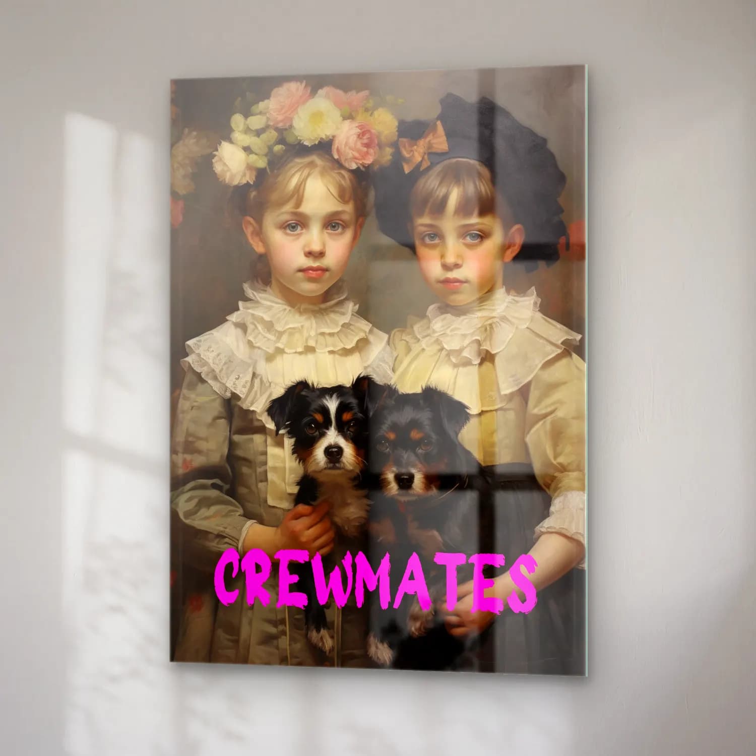 Vintage Poster Köpek – Pembe Tonlar cam tablo — sağ açıdan görünüm