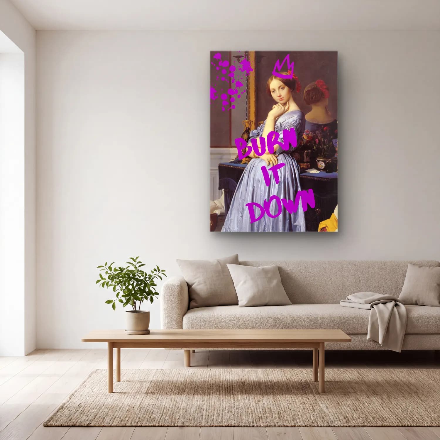 Vintage Poster Kitap Okuyan Kadın – Pembe Tonlar cam tablo — açık renk salonda
