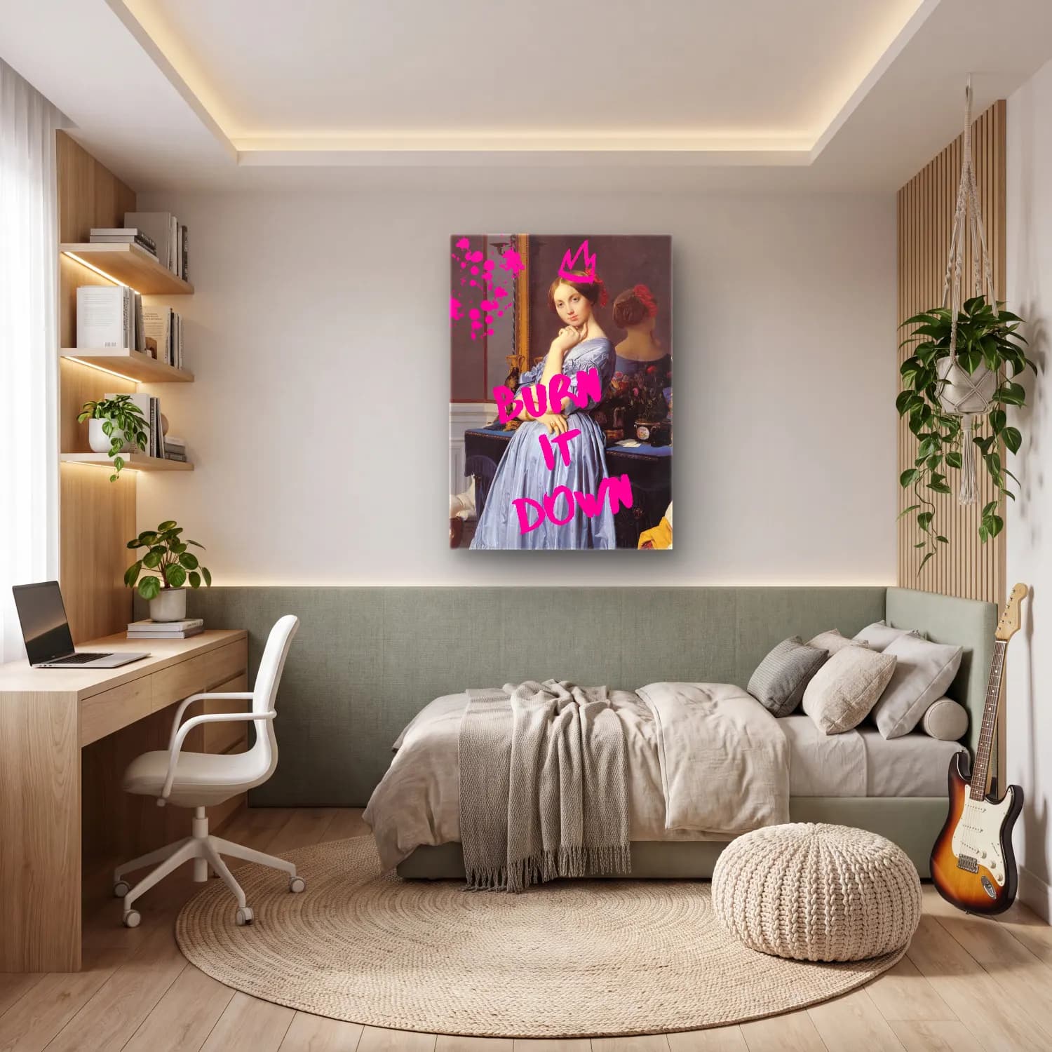 Vintage Poster Kitap Okuyan Kadın – Pembe Tonlar cam tablo — genç odasında