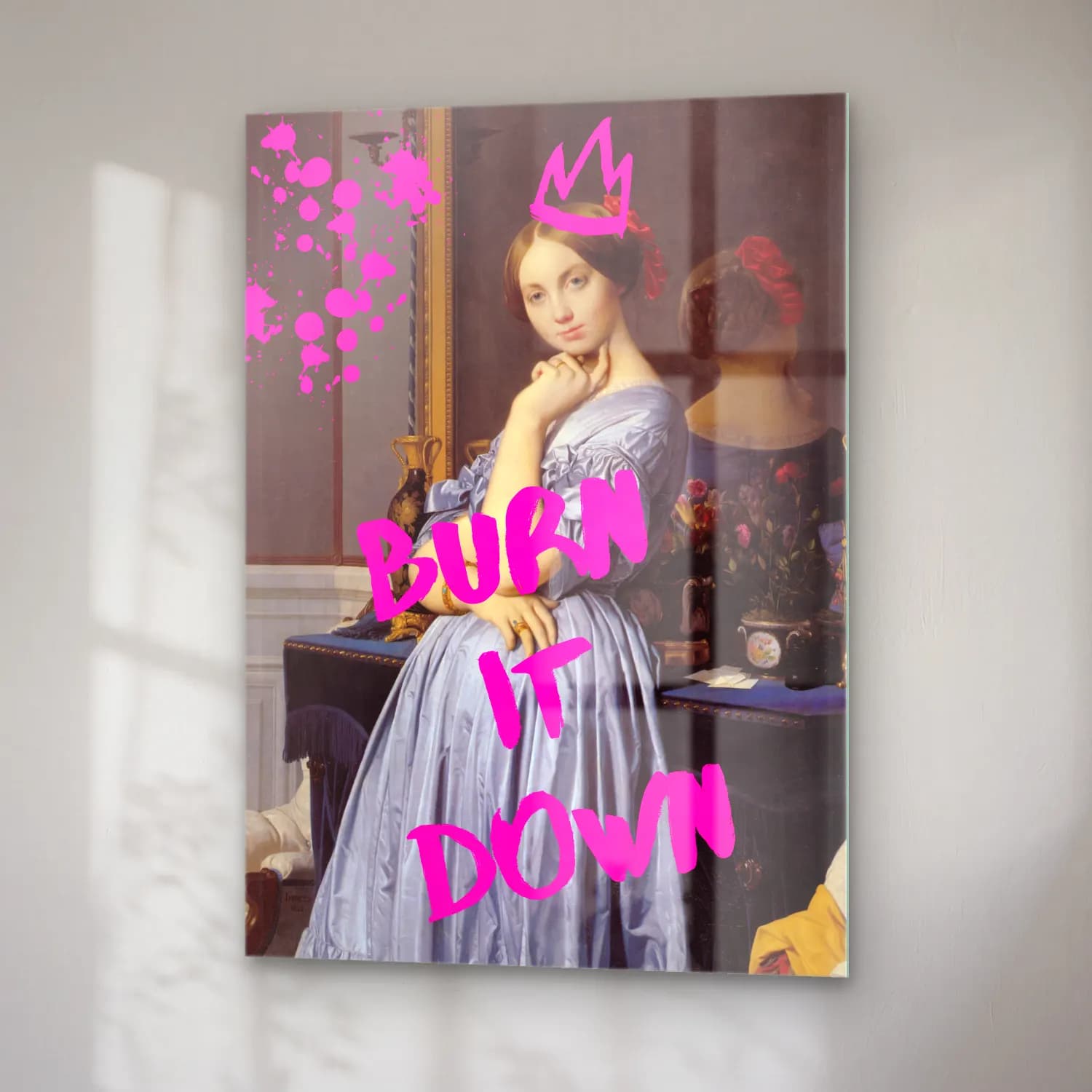 Vintage Poster Kitap Okuyan Kadın – Pembe Tonlar cam tablo — sağ açıdan görünüm