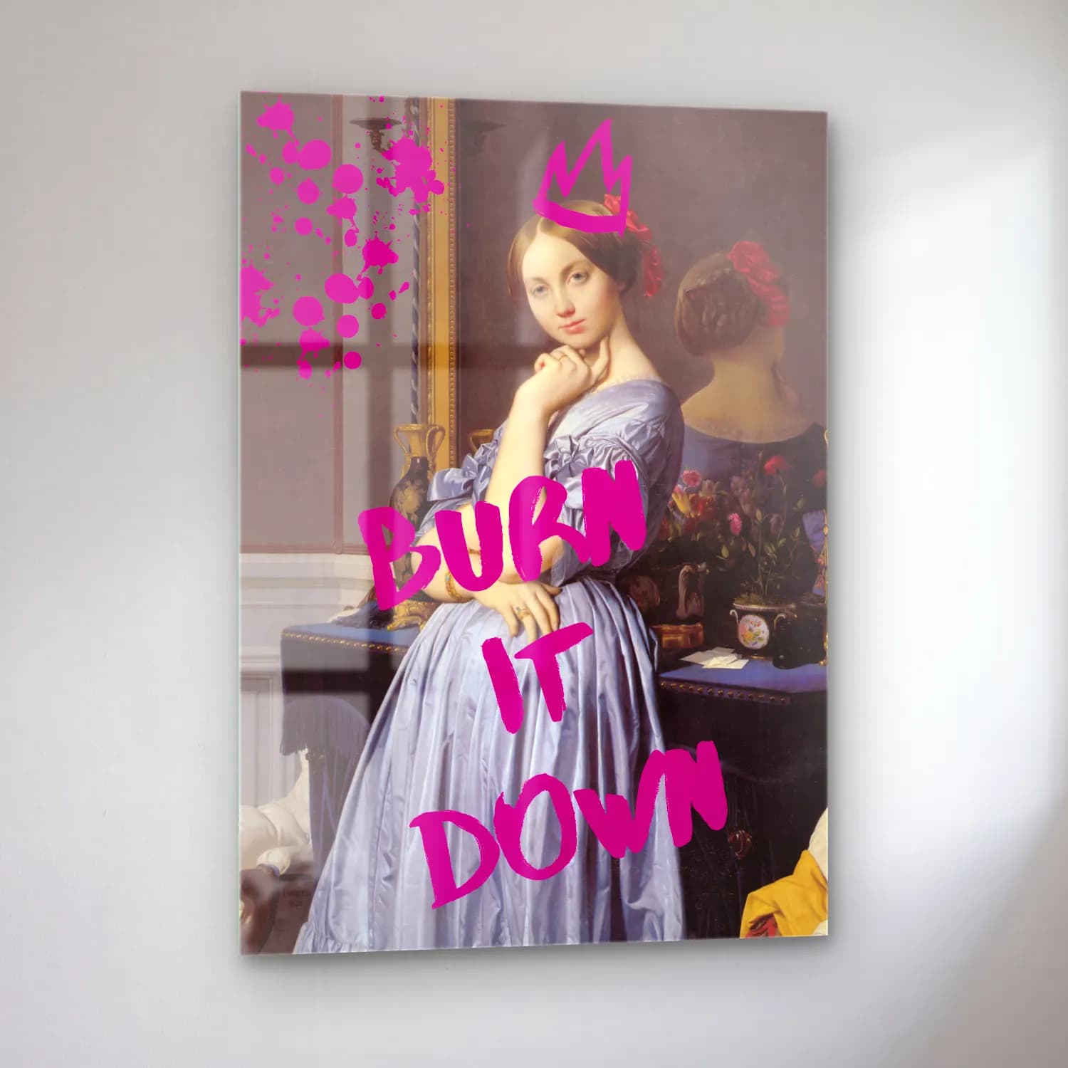Vintage Poster Kitap Okuyan Kadın – Pembe Tonlar cam tablo — sol açıdan görünüm