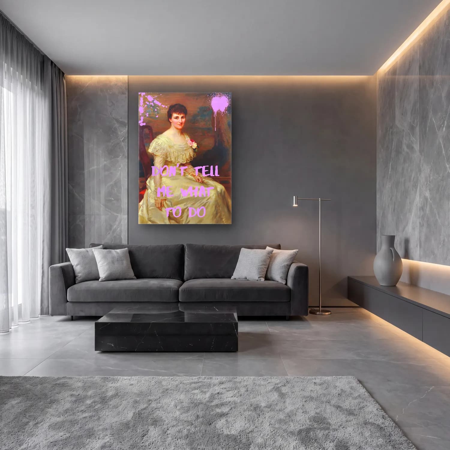 Vintage Poster Kadın Portresi – Pembe Tonlar cam tablo — lüks salon duvarında