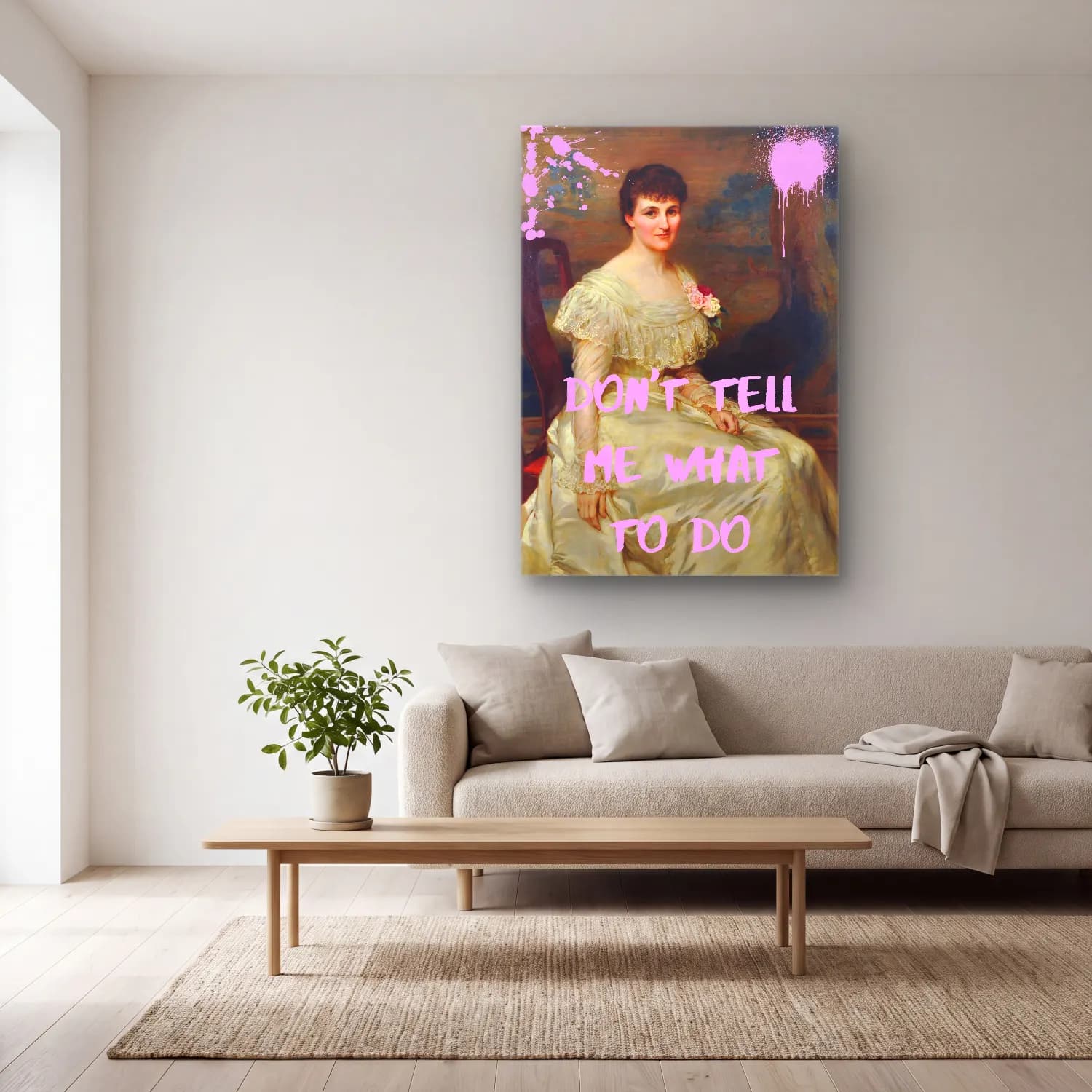 Vintage Poster Kadın Portresi – Pembe Tonlar cam tablo — açık renk salonda