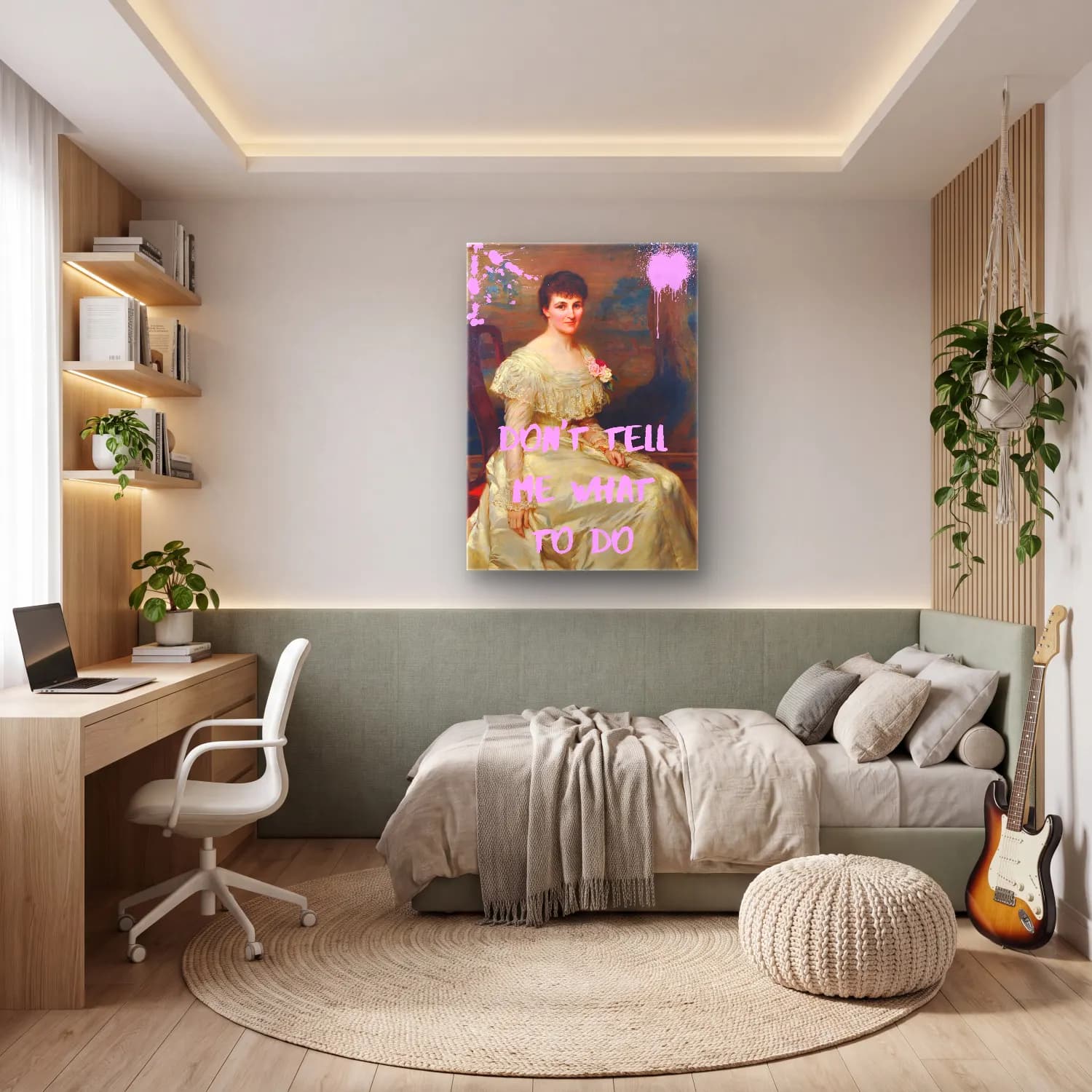 Vintage Poster Kadın Portresi – Pembe Tonlar cam tablo — genç odasında