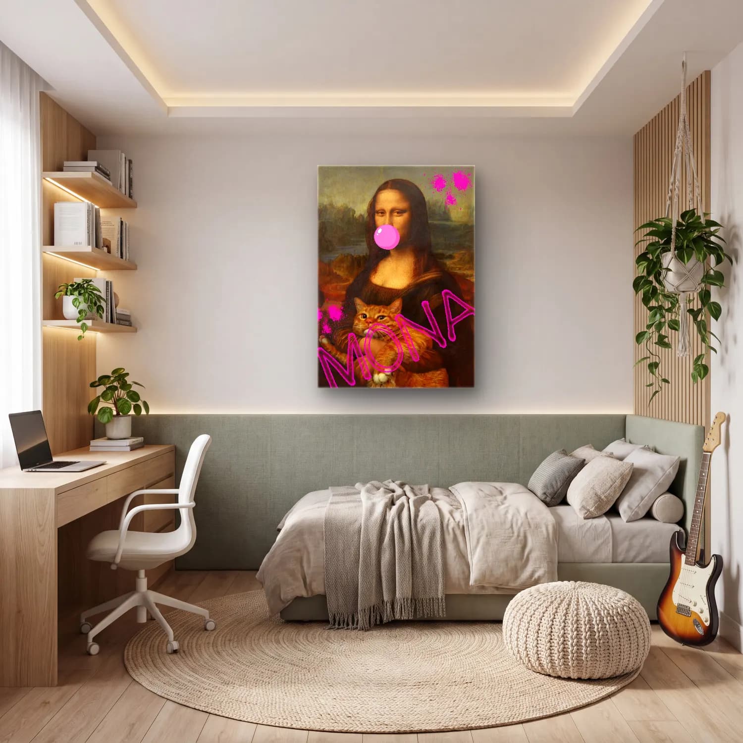 Pop Art Kedi – Pembe Tonlar cam tablo — genç odasında