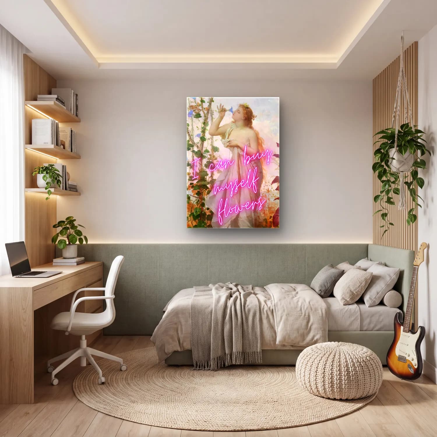 Pastel Çiçek Pazarı cam tablo — genç odasında