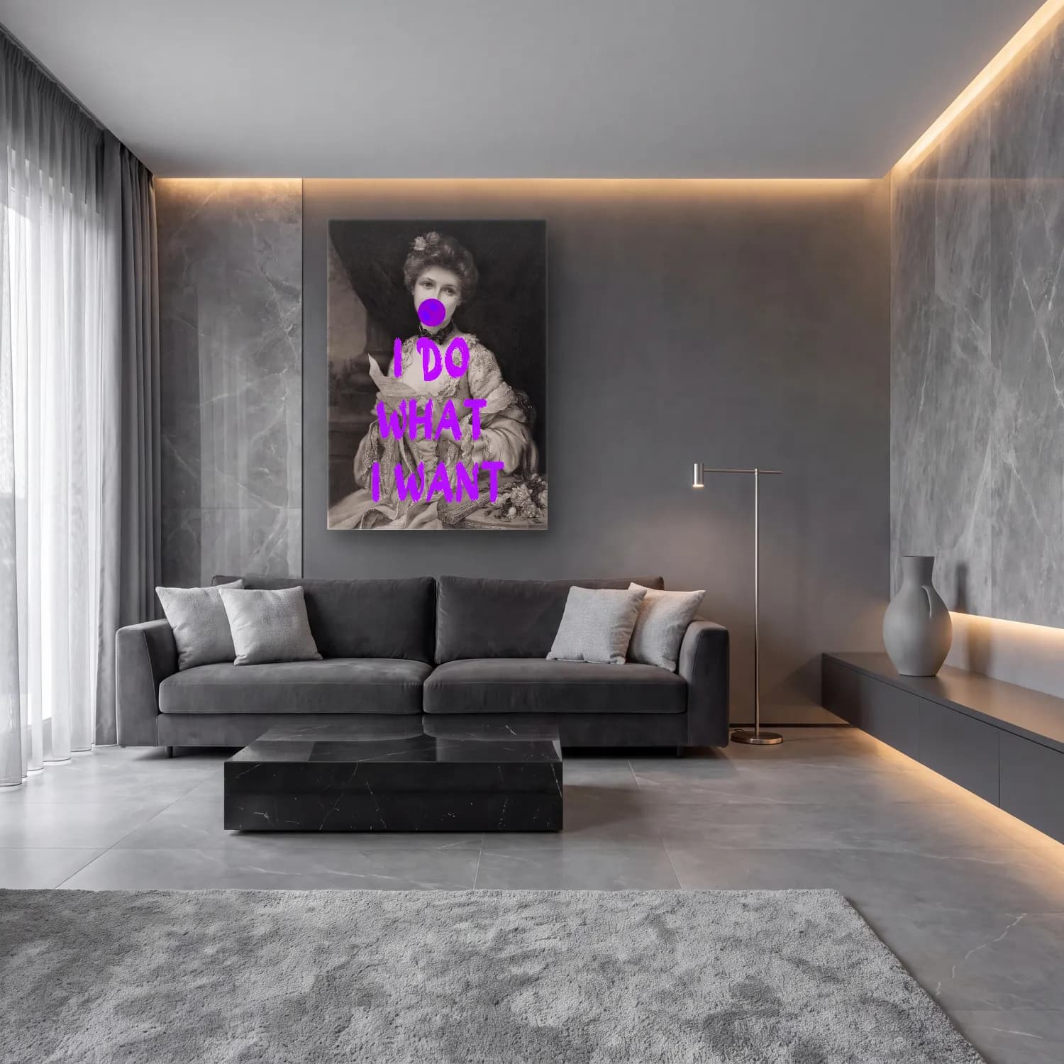 Pop Art Kadın Portresi No. 2 cam tablo — lüks salon duvarında