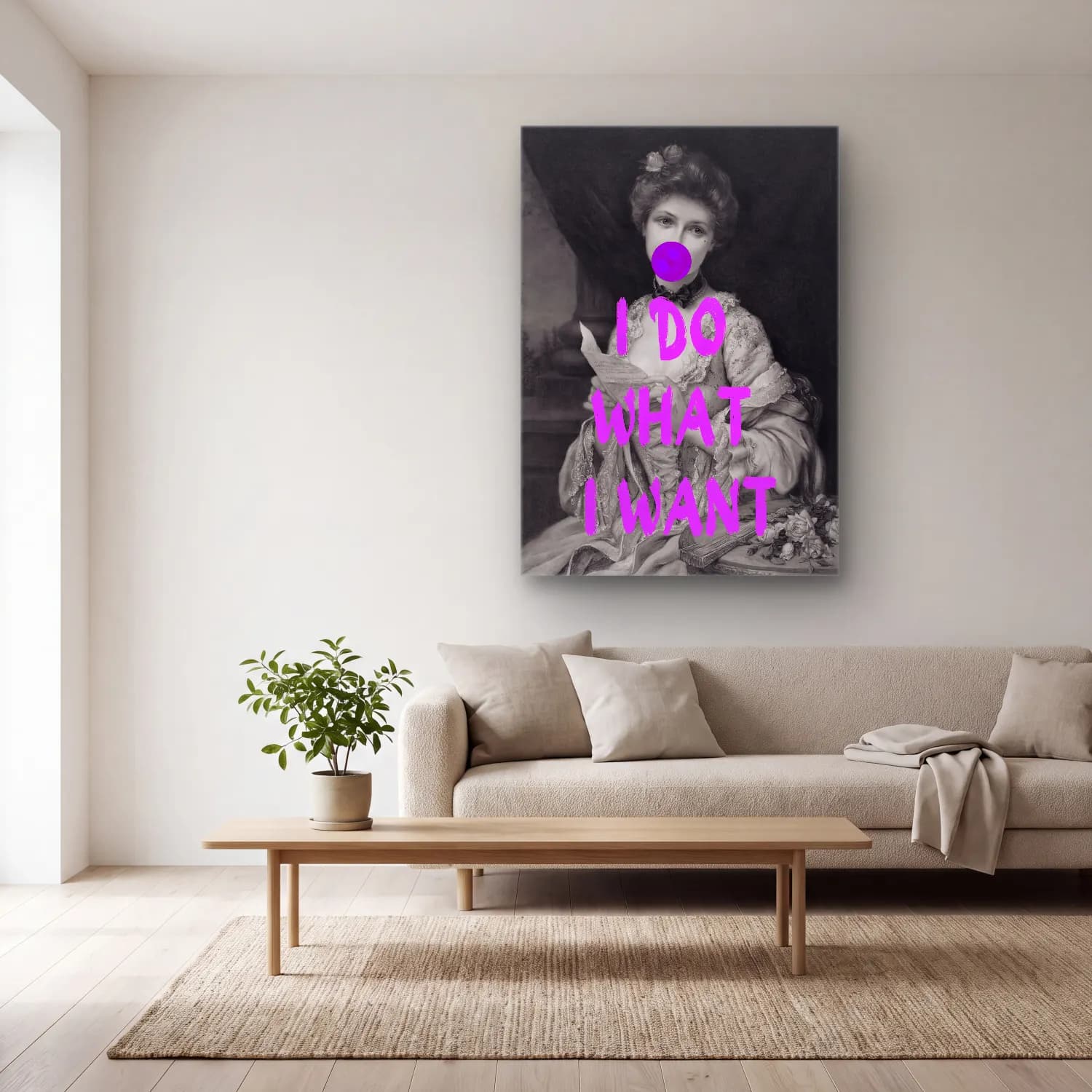 Pop Art Kadın Portresi No. 2 cam tablo — açık renk salonda
