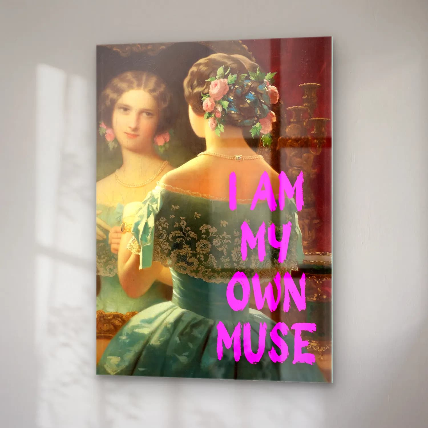 Vintage Poster Elbiseli Kadın No. 19 cam tablo — sağ açıdan görünüm