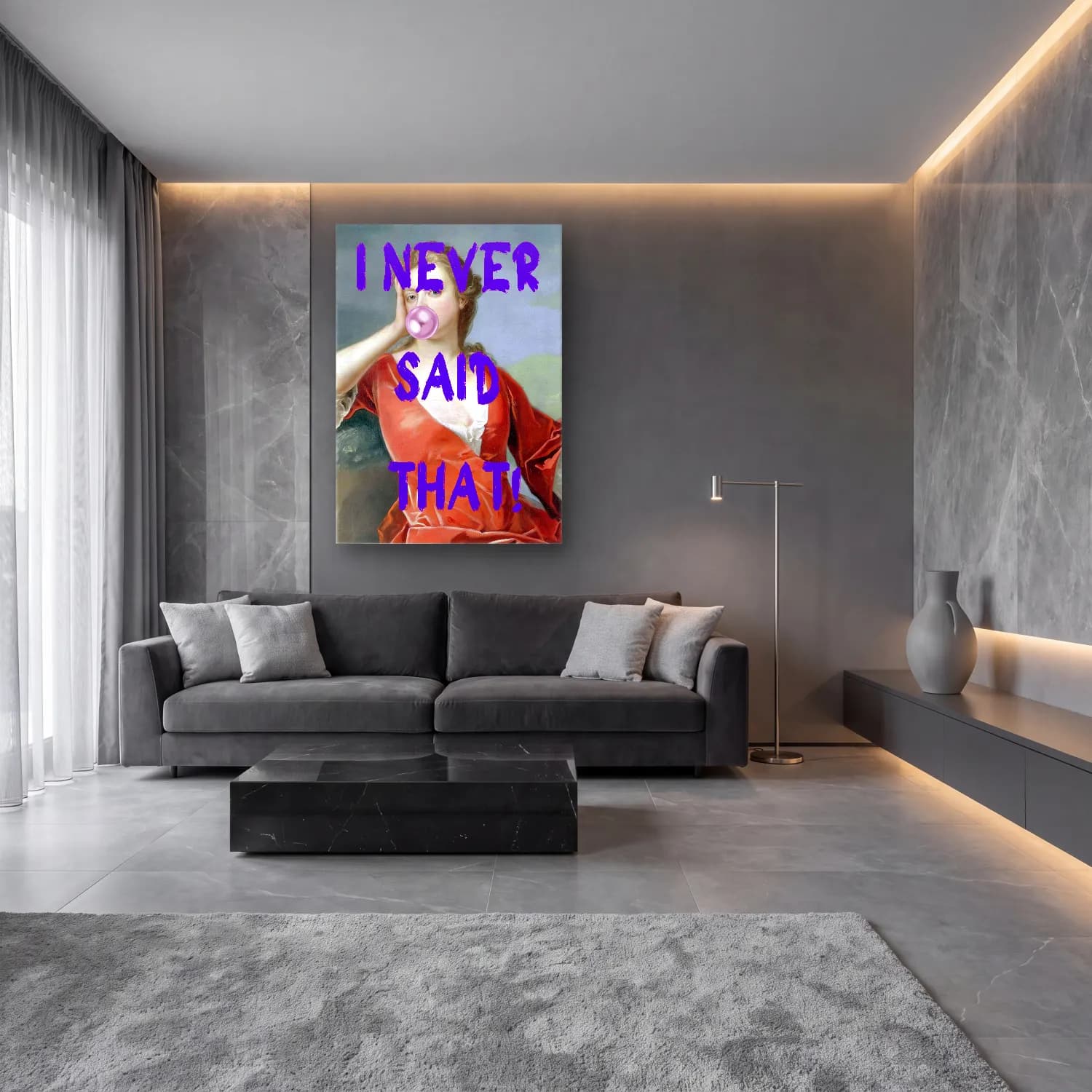Pastel Yazılı Tasarım No. 3 cam tablo — lüks salon duvarında