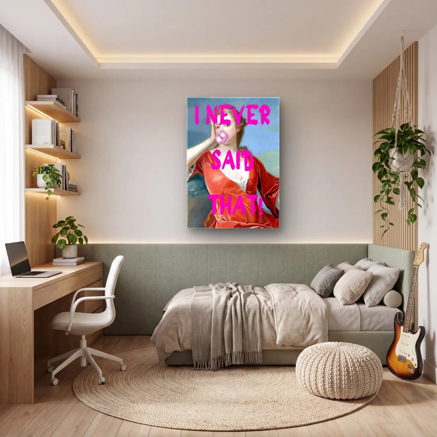 Pastel Yazılı Tasarım No. 3 cam tablo — genç odasında