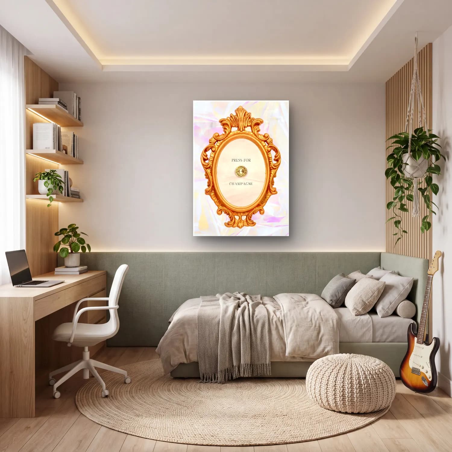 Pastel Şampanya – Bej Tonlar cam tablo — genç odasında