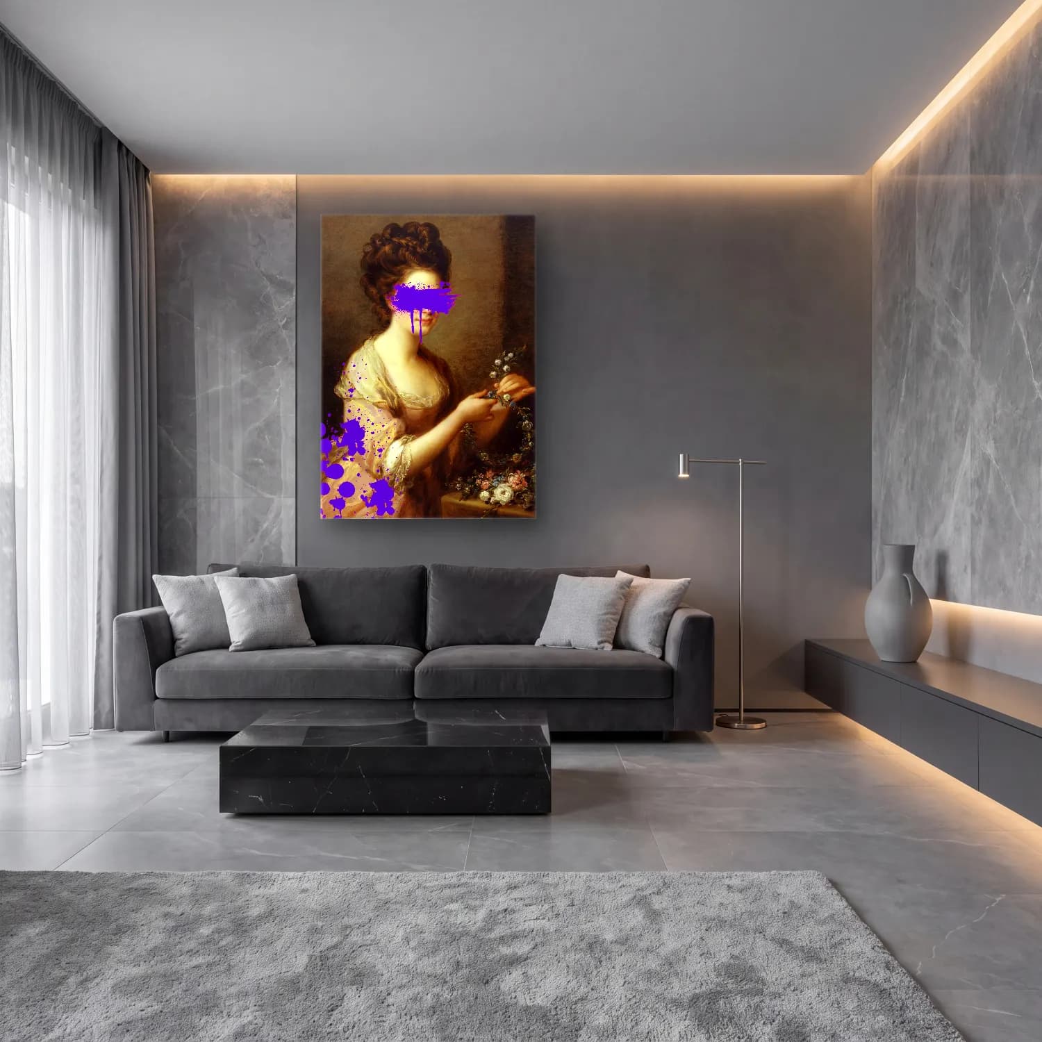 Modern Soyut Kadın Portresi – Pembe Tonlar cam tablo — lüks salon duvarında