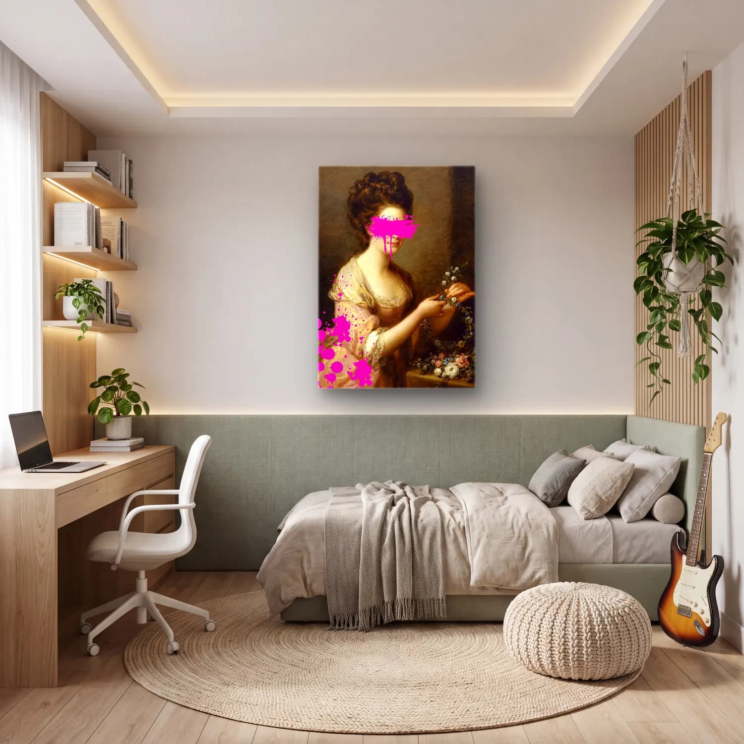 Modern Soyut Kadın Portresi – Pembe Tonlar cam tablo — genç odasında