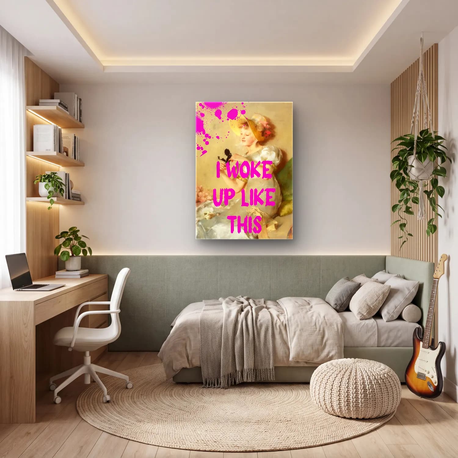 Pastel Şapkalı Kadın No. 3 cam tablo — genç odasında