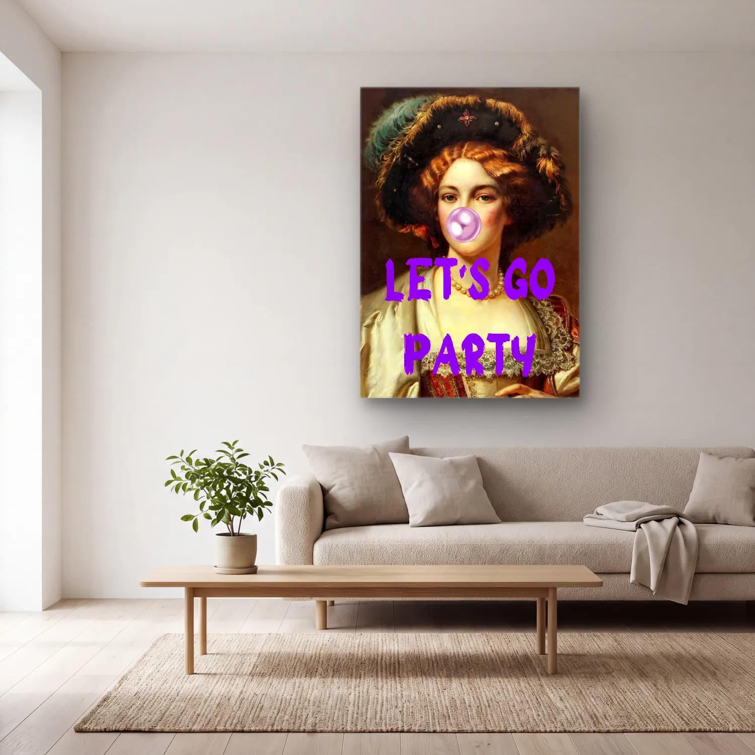 Vintage Poster Şapkalı Kadın No. 5 cam tablo — açık renk salonda