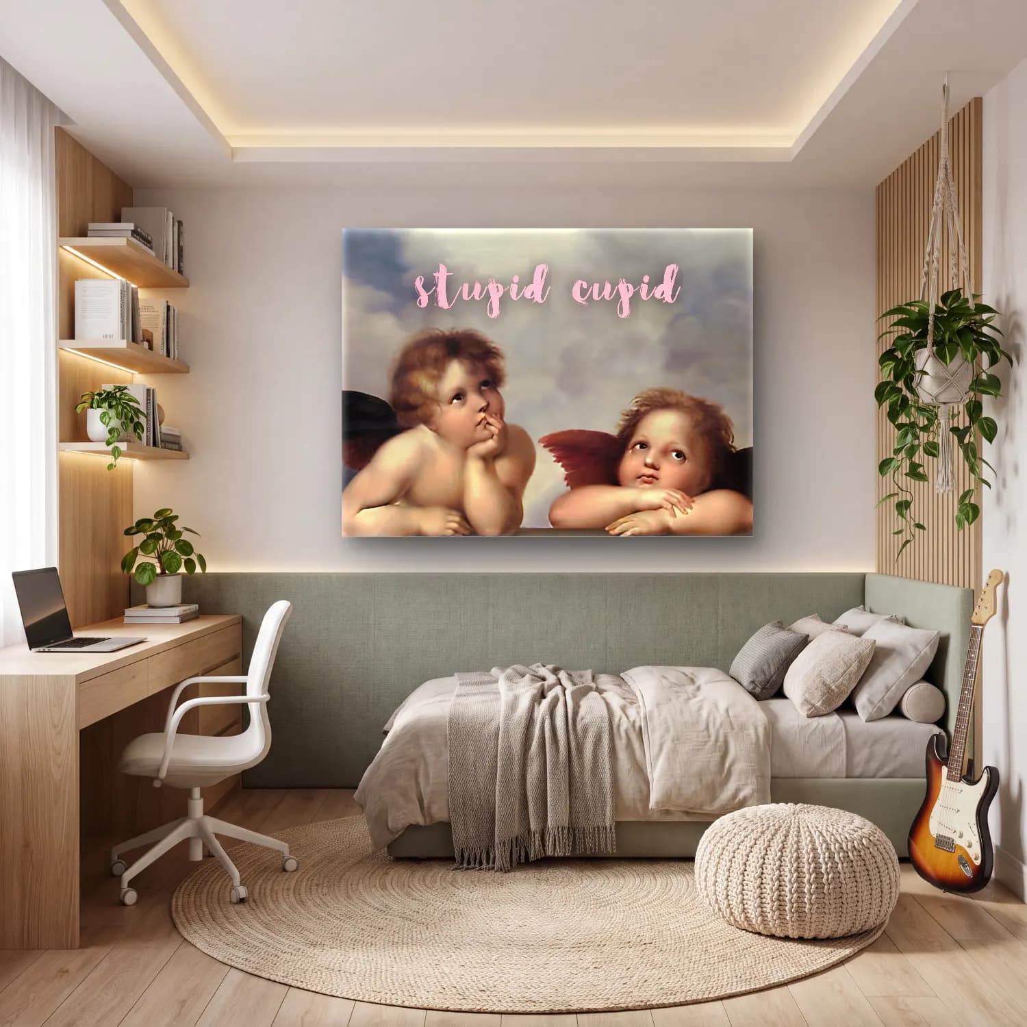 Pastel Melek No. 4 cam tablo — genç odasında