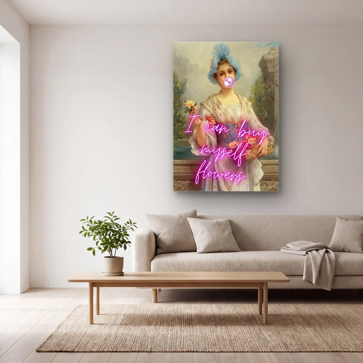 Pastel Kız Çocuğu Portresi – Pembe Tonlar cam tablo — açık renk salonda