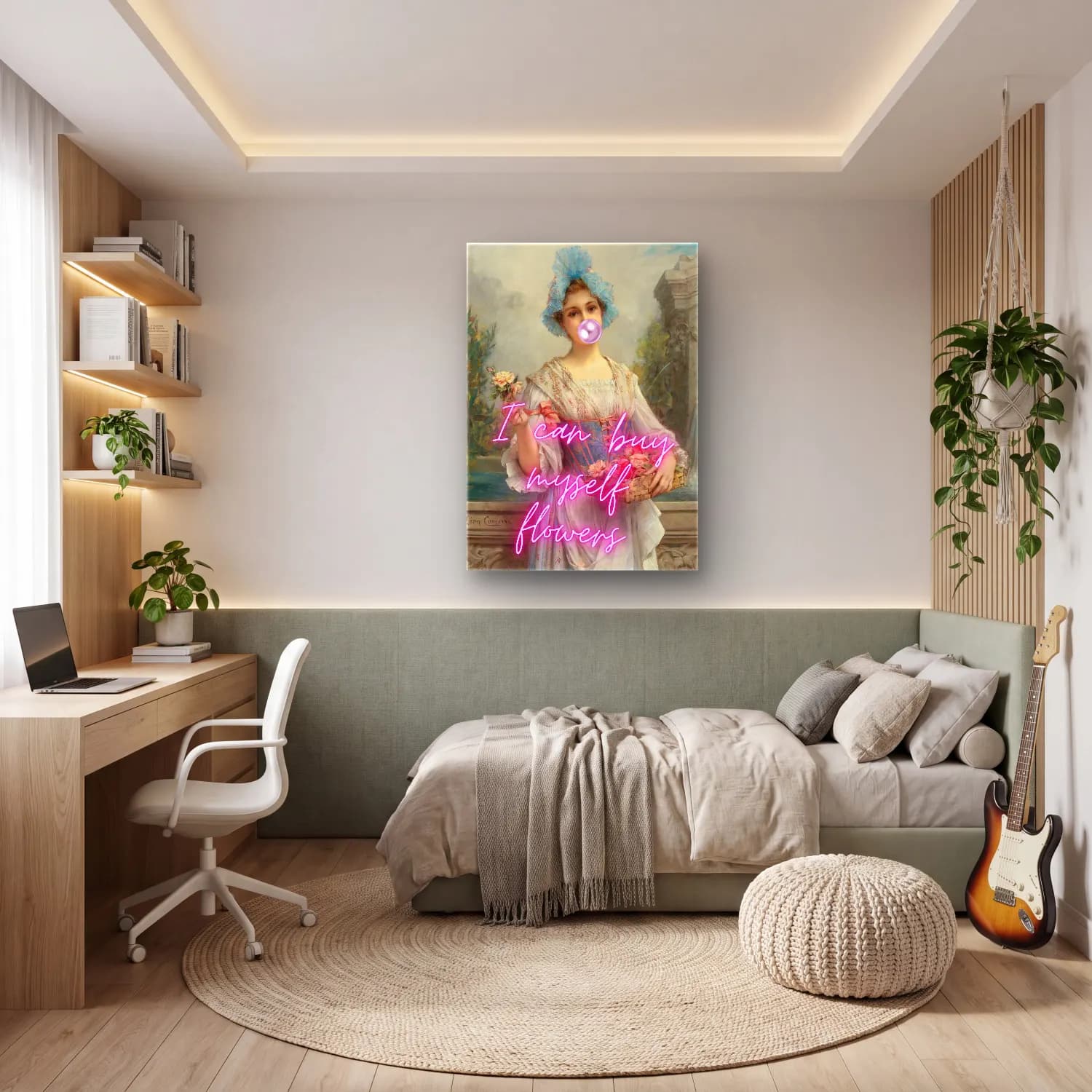 Pastel Kız Çocuğu Portresi – Pembe Tonlar cam tablo — genç odasında