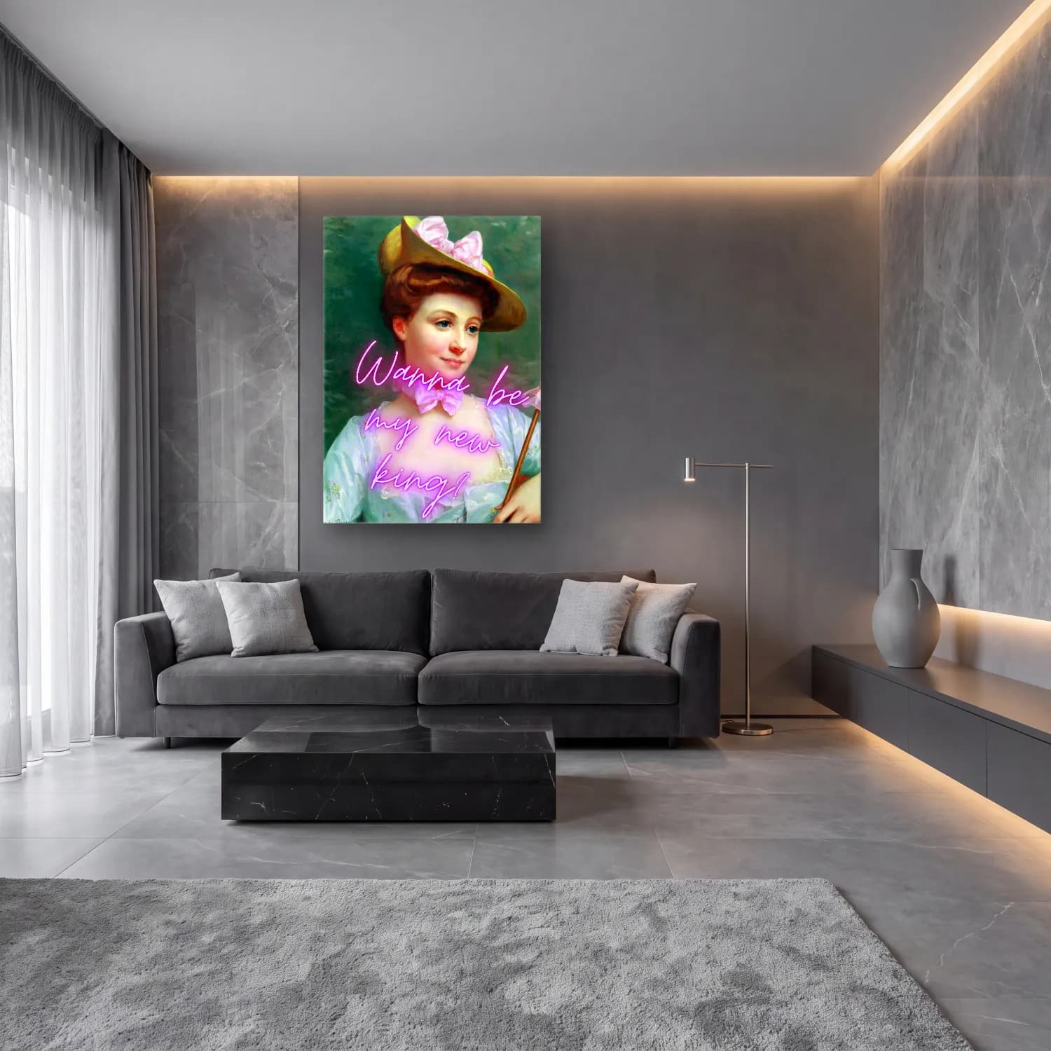 Pastel Şapkalı Kadın No. 4 cam tablo — lüks salon duvarında