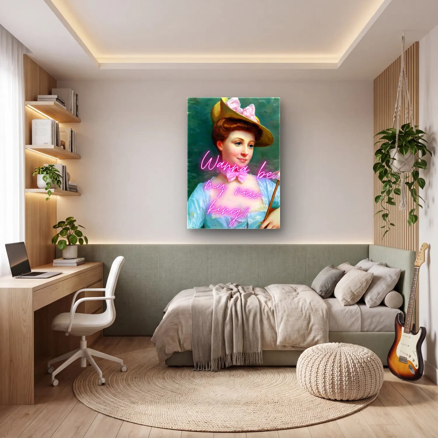 Pastel Şapkalı Kadın No. 4 cam tablo — genç odasında