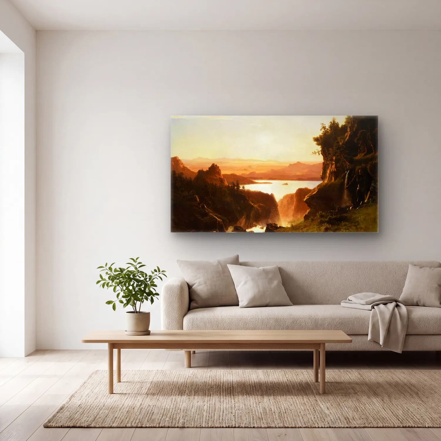 Albert Bierstadt – Island Lake, Wind River Range, Wyoming cam tablo — açık renk salonda