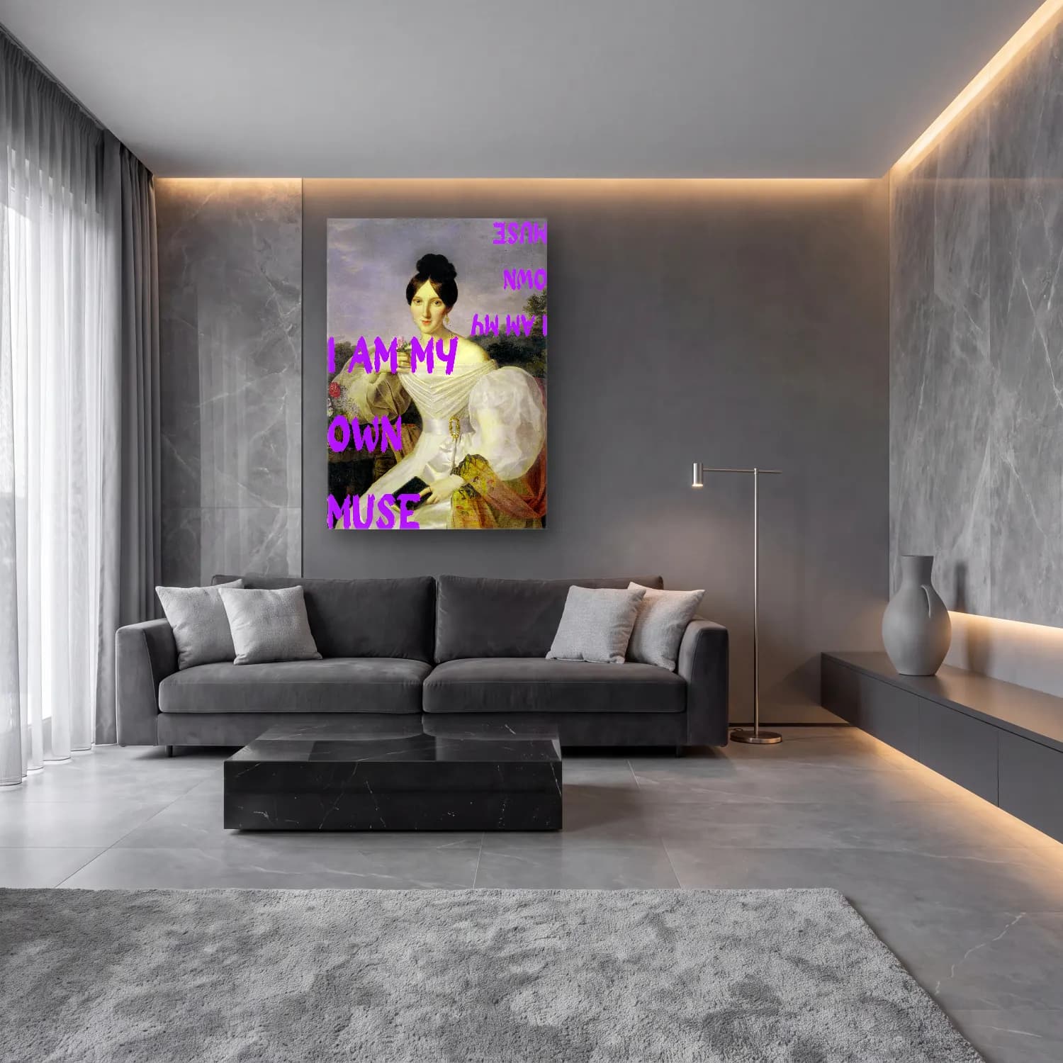 Pastel Kadın Portresi No. 23 cam tablo — lüks salon duvarında