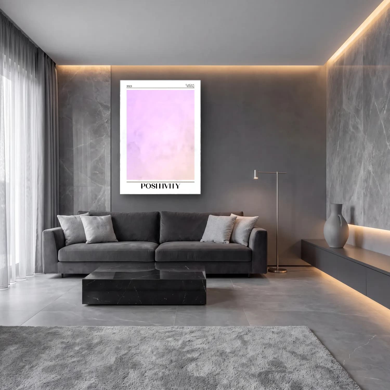 Pastel Renk Alanları No. 13 cam tablo — lüks salon duvarında