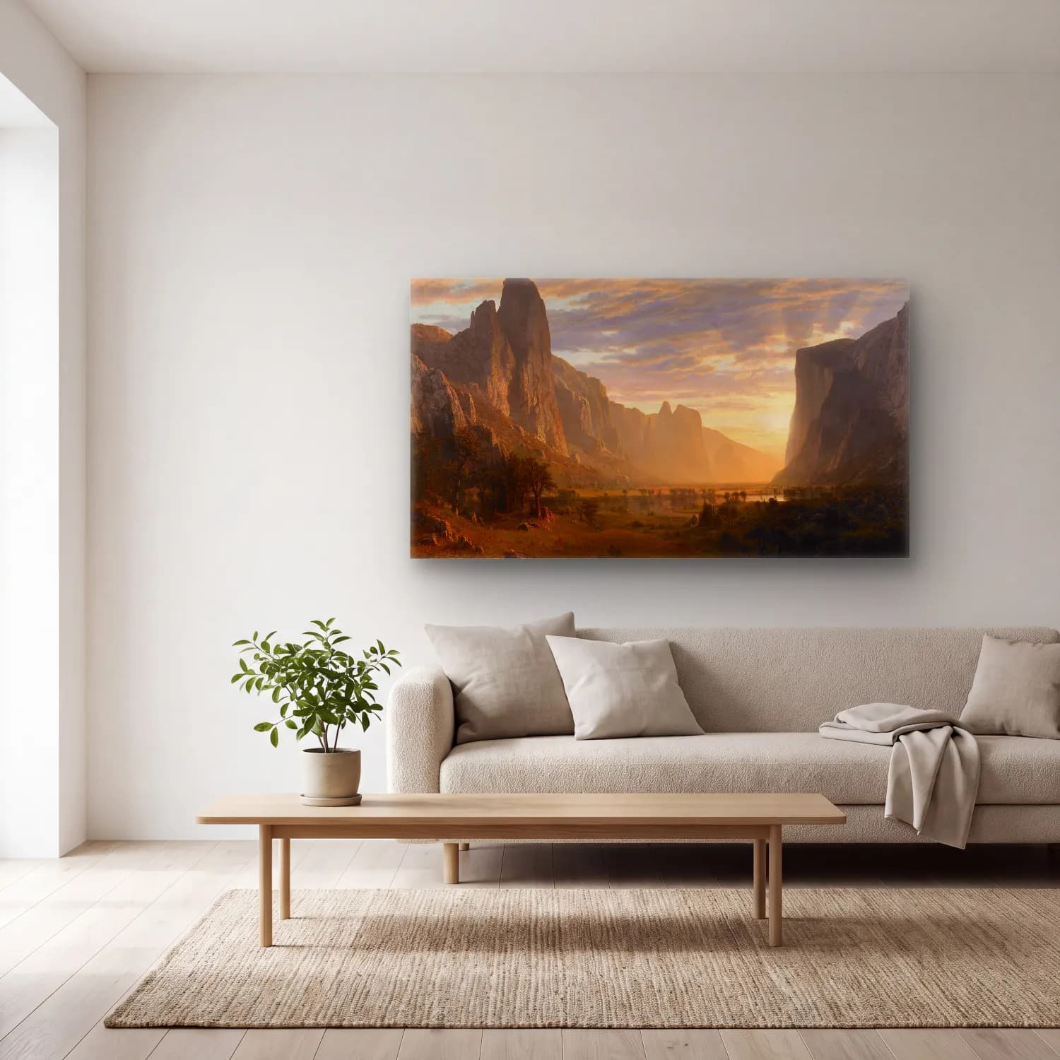 Albert Bierstadt – Looking Down Yosemite Valley, California cam tablo — açık renk salonda