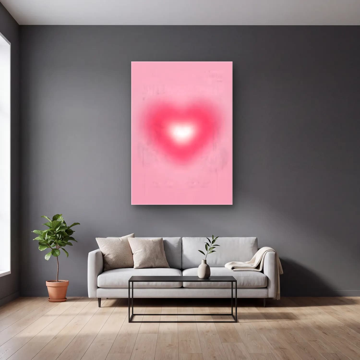Pastel Dama Deseni No. 3 cam tablo — gri duvarlı salonda