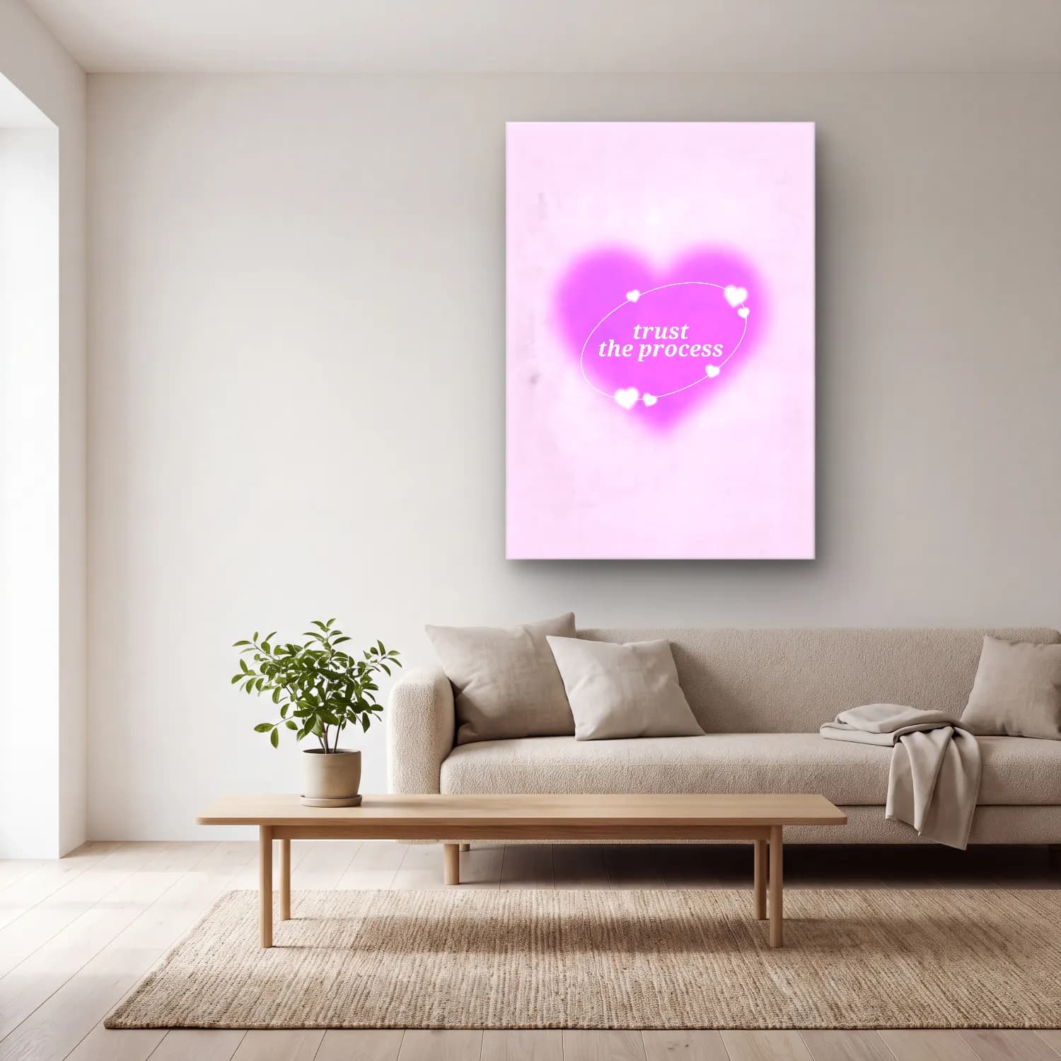 Pastel Söz Posteri No. 15 cam tablo — açık renk salonda