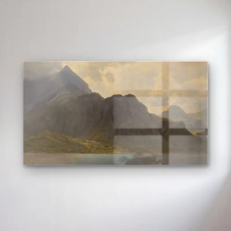 Albert Bierstadt – Untitled (Alaska) cam tablo — Albert Bierstadt – Untitled (Alaska) — yağlı boya göl ve dağlar