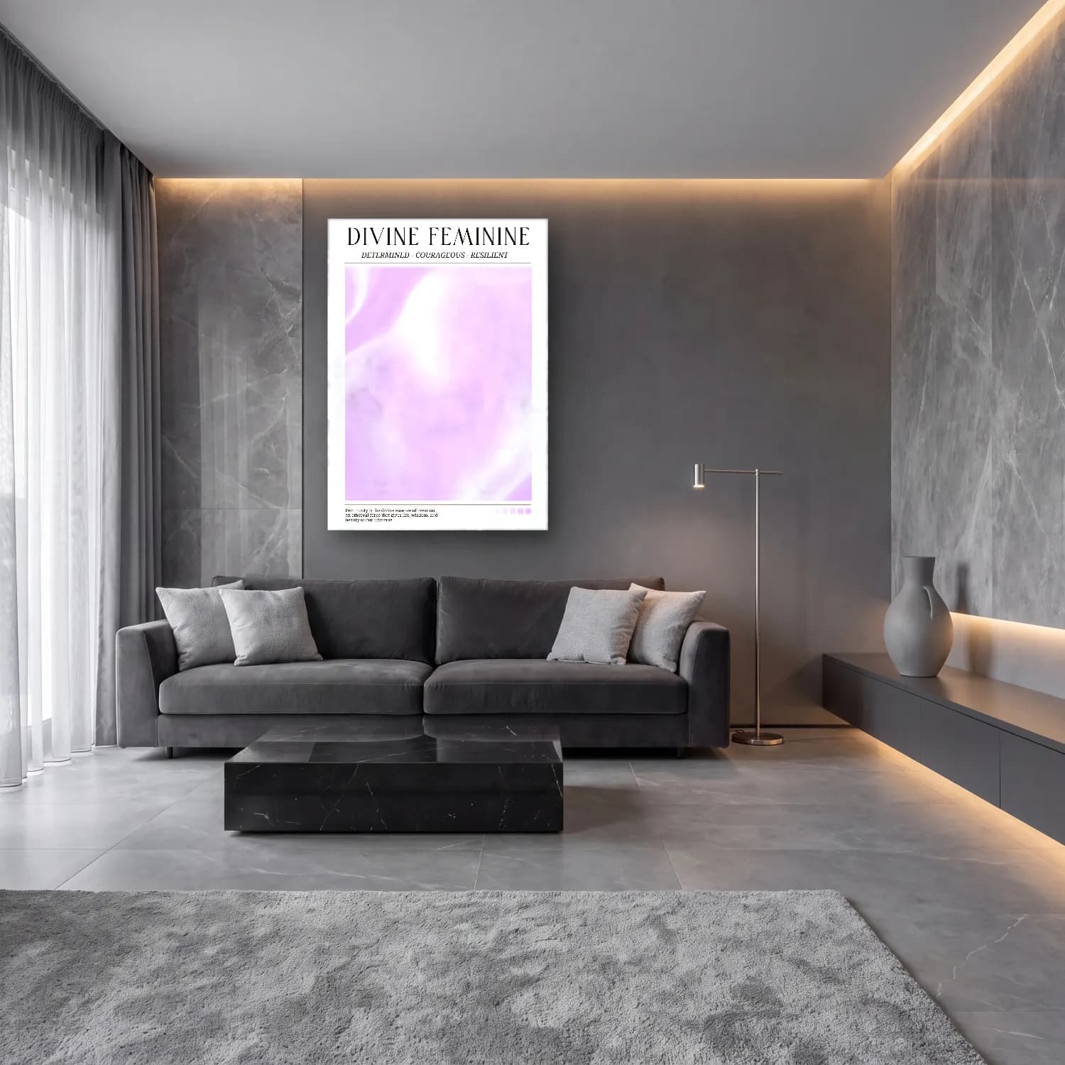 Pastel Mermer Doku No. 14 cam tablo — lüks salon duvarında