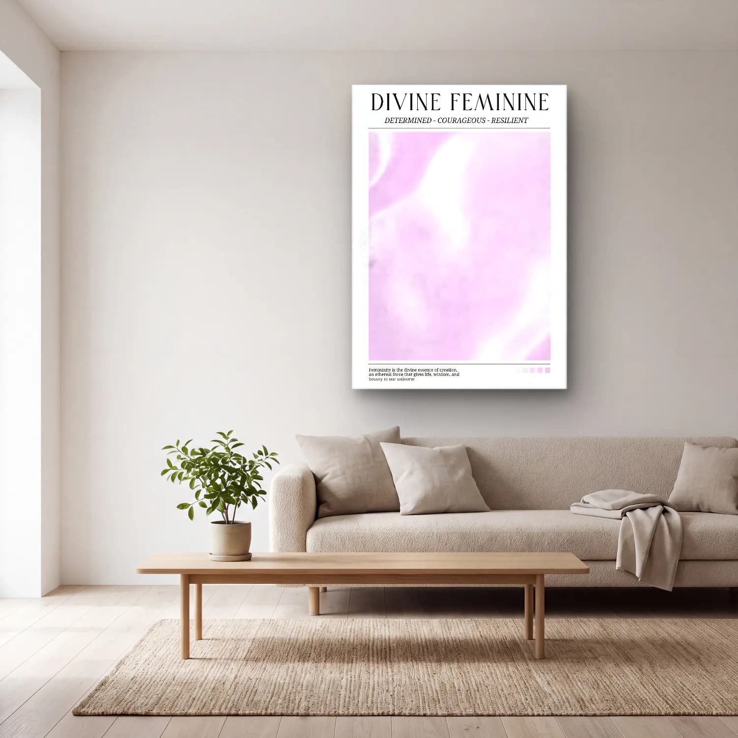 Pastel Mermer Doku No. 14 cam tablo — açık renk salonda